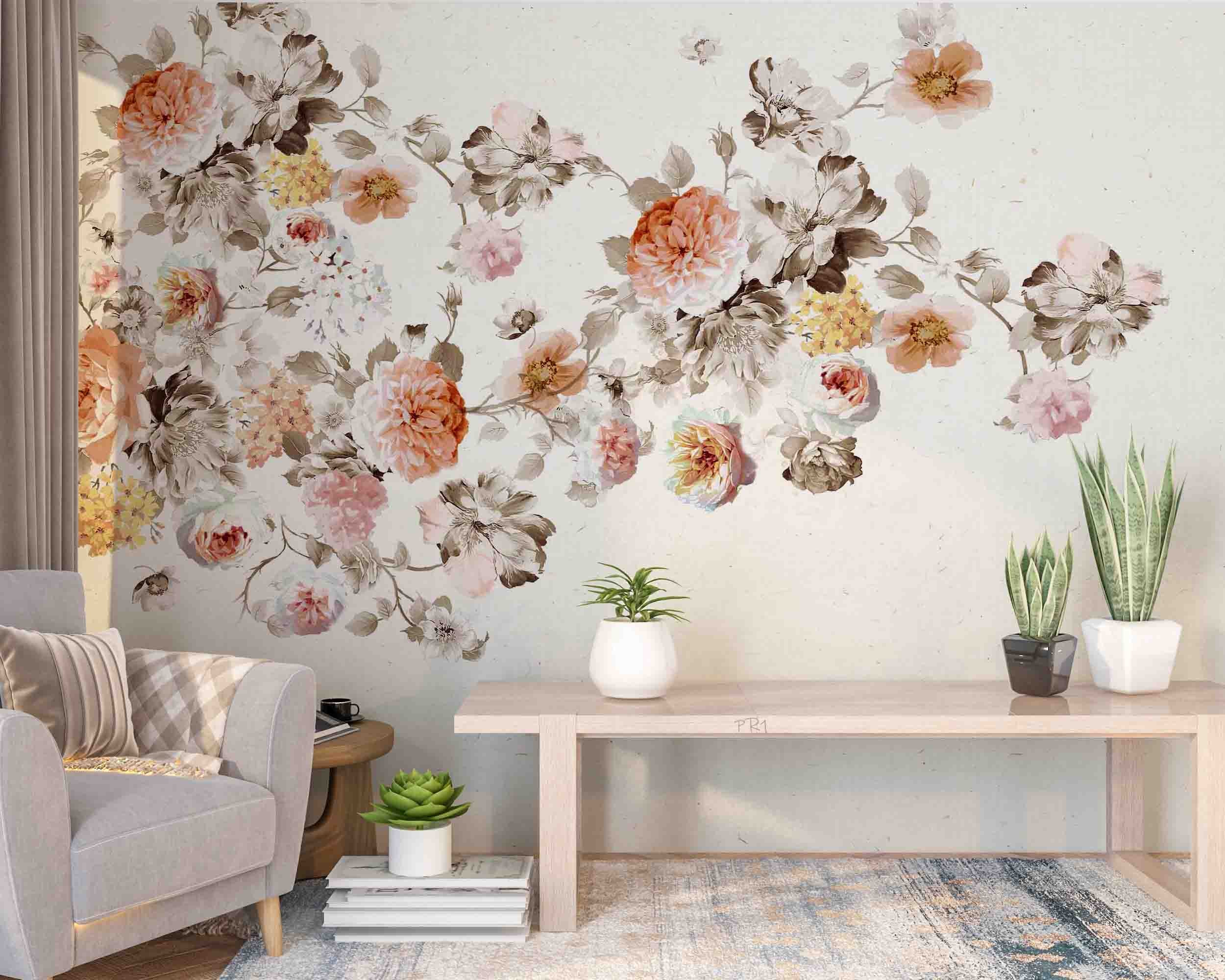 3D Vintage Watercolor Floral Background Wall Mural Wallpaper GD 3639- Jess Art Decoration