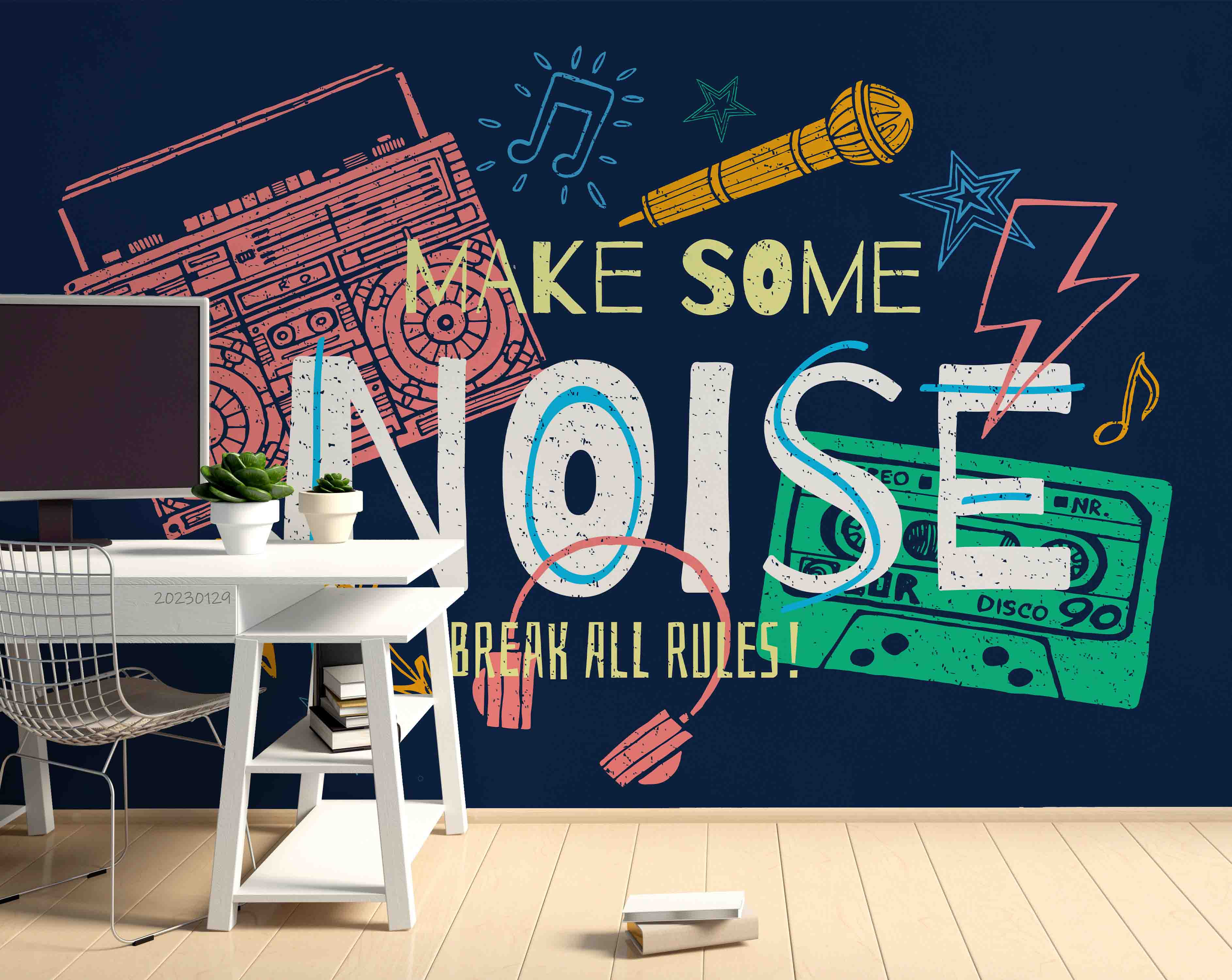 3D Pattern Letter Radio Tape Mike Yellow Pink Green Wall Mural Wallpaper YXL 22- Jess Art Decoration