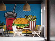 3D Hamburger Chips Drinks Blue Wall Mural Wallpaper YXL 278