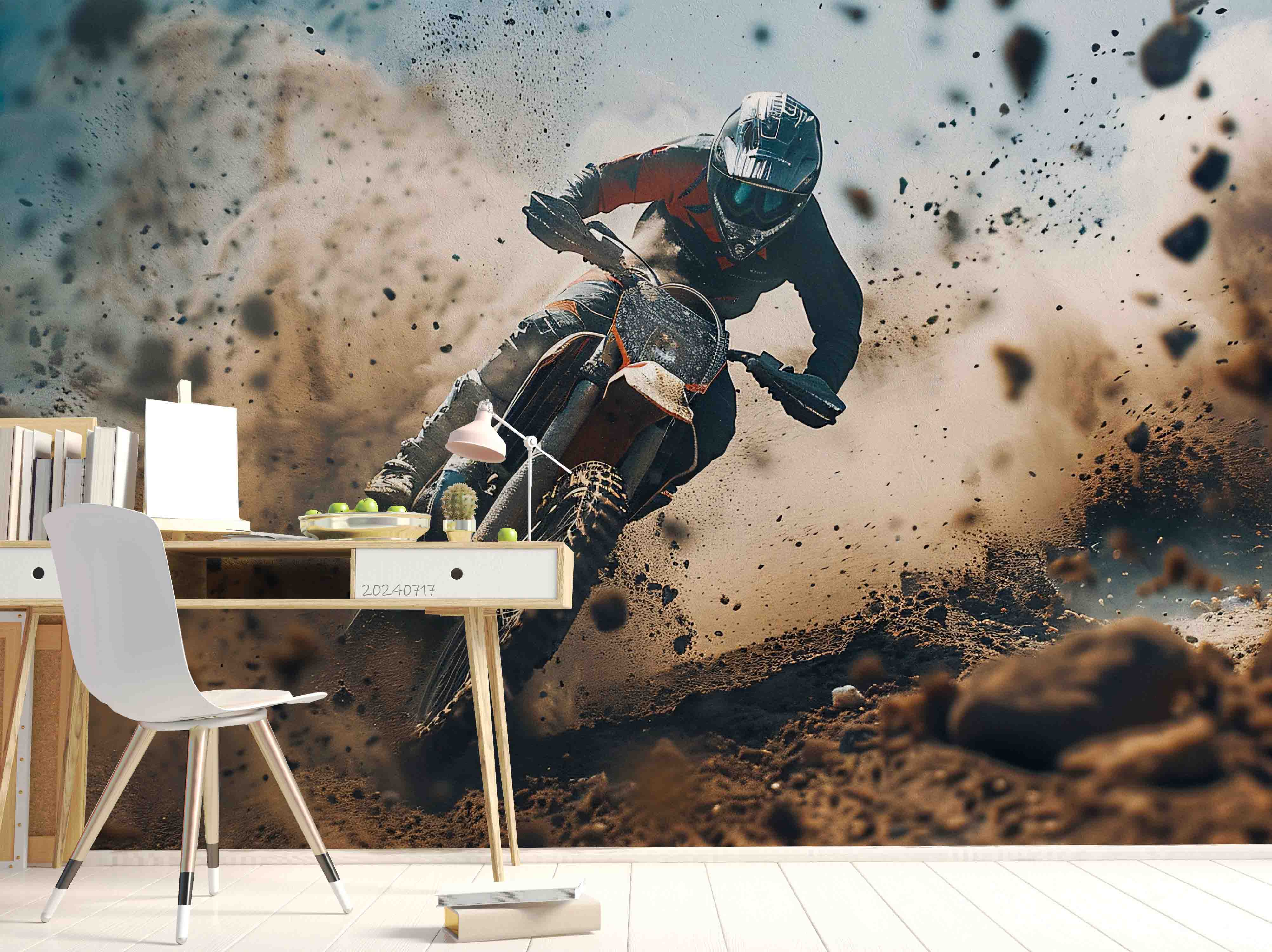 3D Sandy Soil Motorbike Person Wall Mural Wallpaper YXL 43