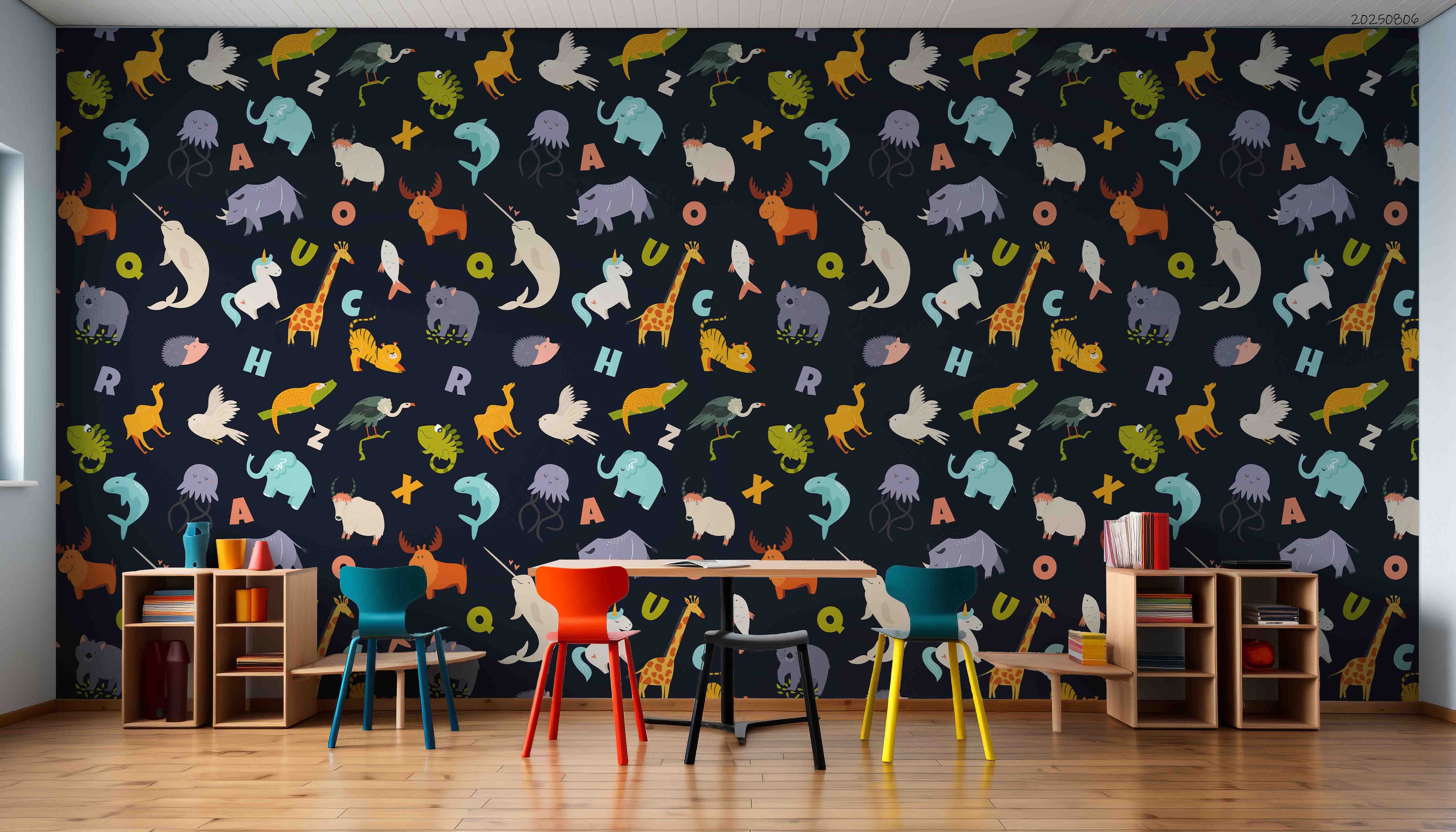 3D Childcare Nursery School Cartoon Animals Letters Kids Wall Mural Wallpaper JN 56