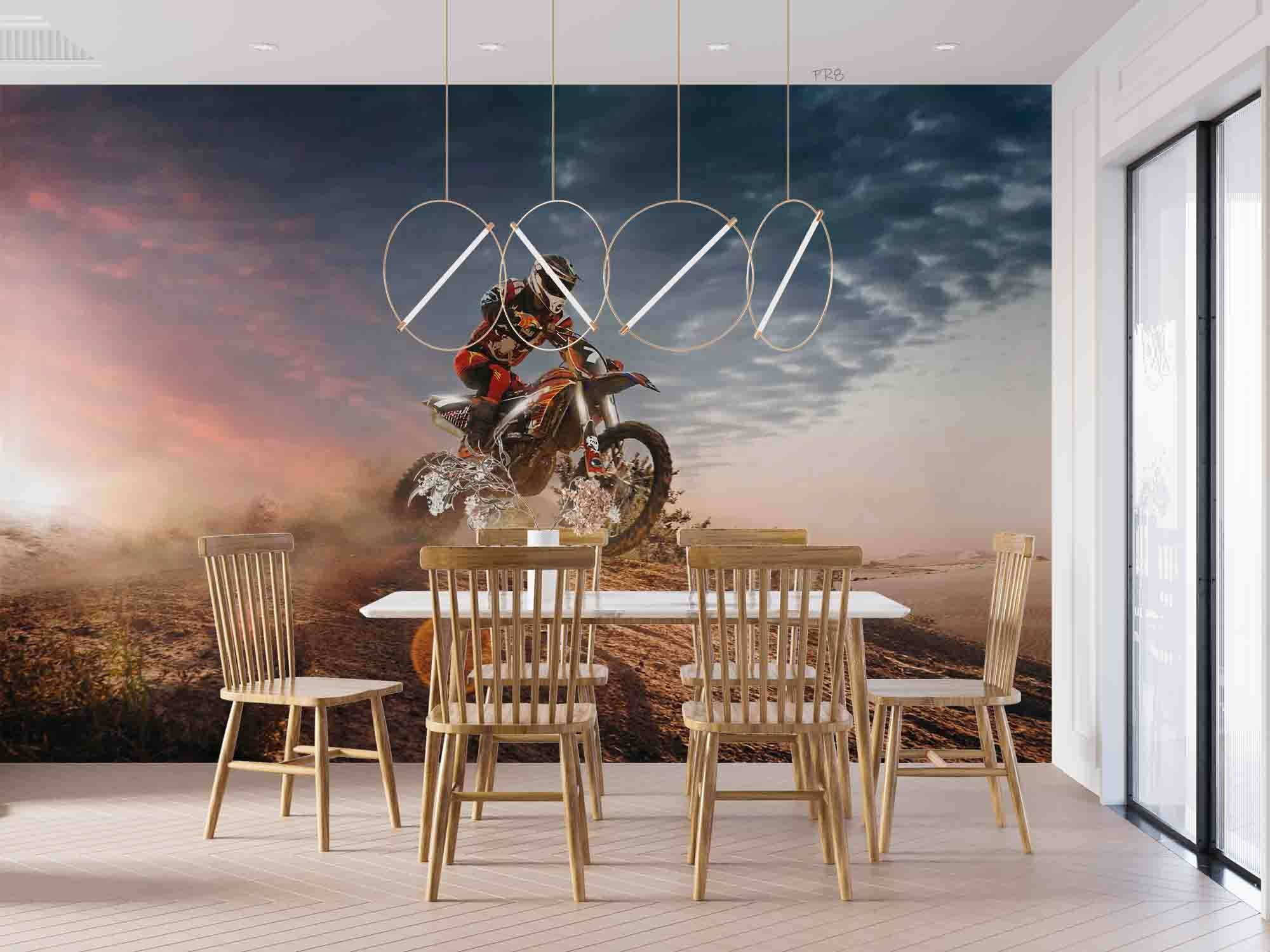 Motocross Rider Hillside Sunset Action Sports Wallpaper action sports wall mural for sports room or entertainment space - vie