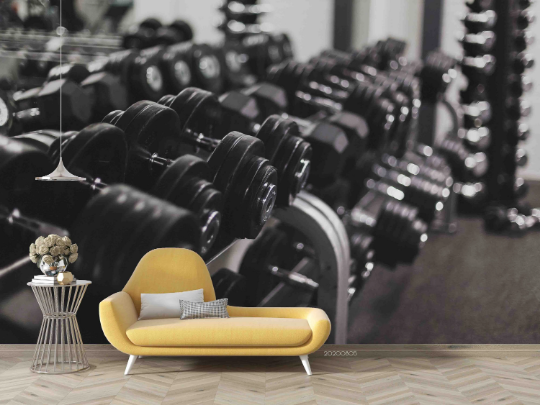 3D Fitness Equipment Dumbbell Black Wall Mural Wallpaper YXL 1150
