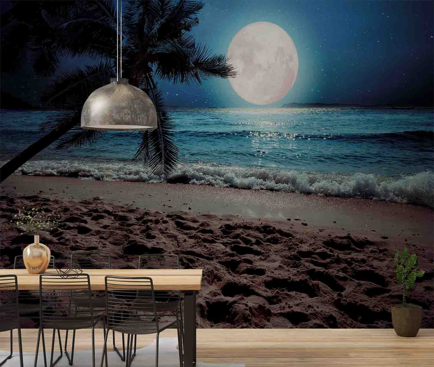 3D Sandbeach Sea Sun Tree Bluesky Wall Mural Wallpaper YXL 2638