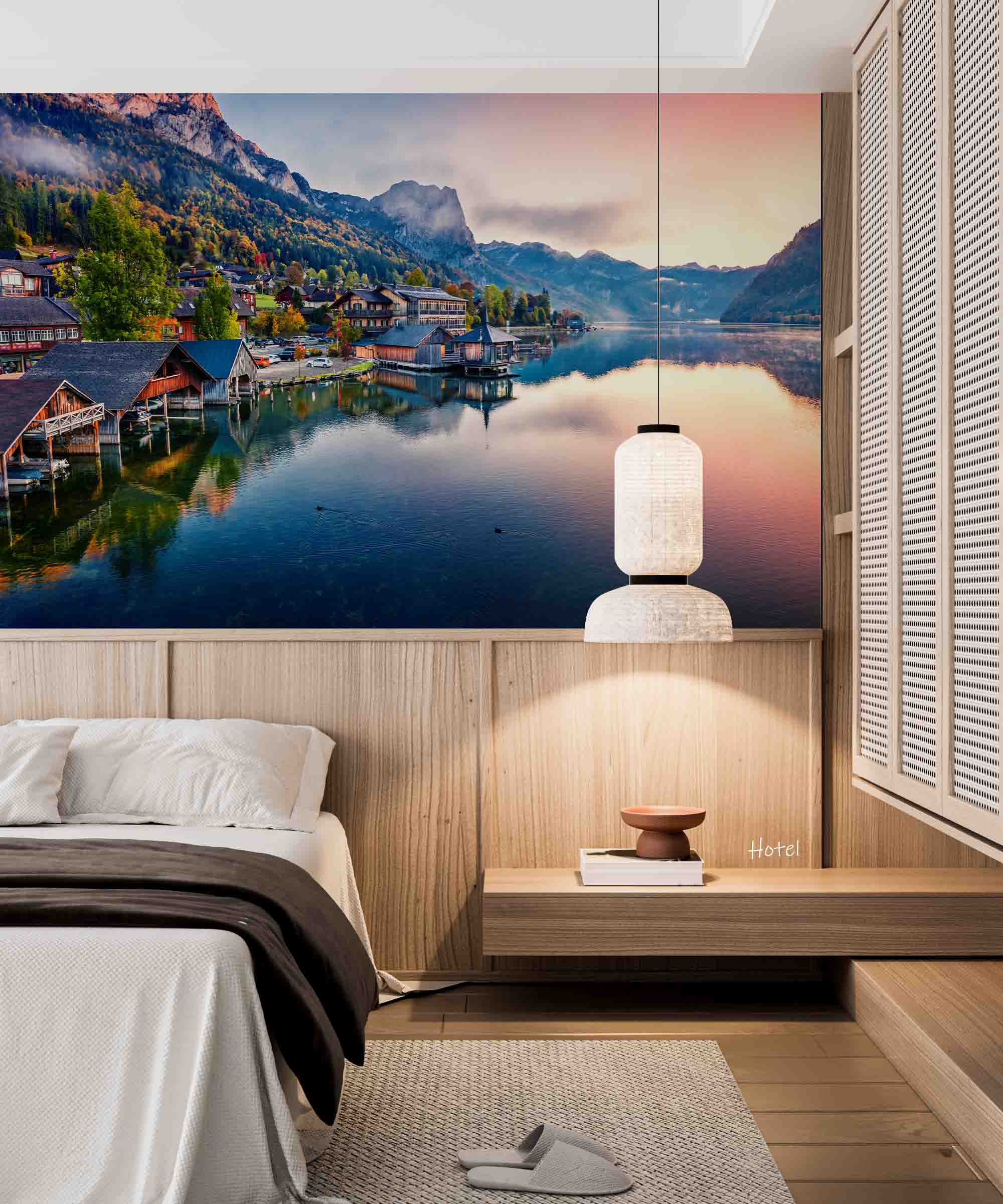 3D Hotel Inn Motel Hostel Resort Manor Scenery Mountains River Wall Mural Wallpaper 25