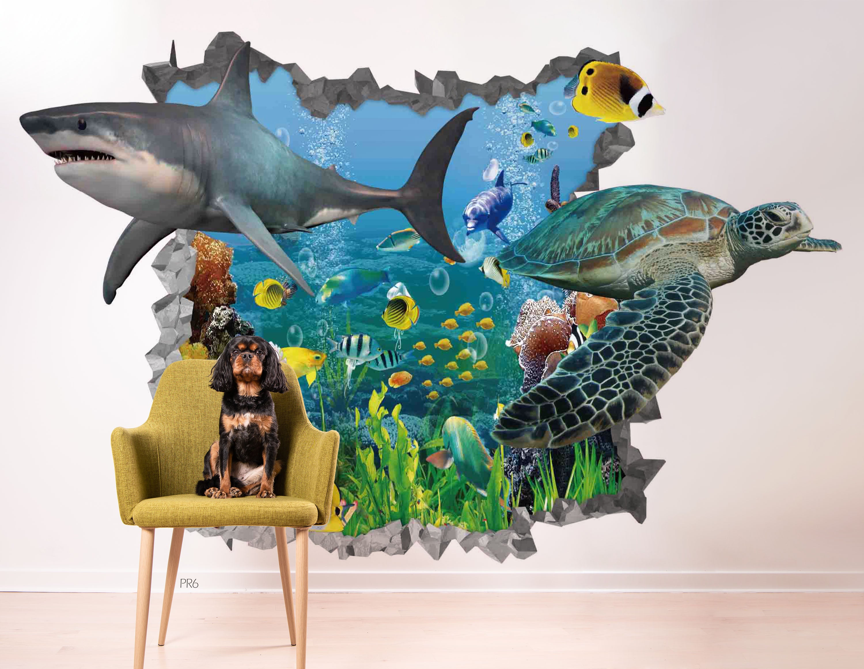 3D Animal Shark Fish Sea Turtle Coral Wall Mural Wallpaper YXL 18- Jess Art Decoration