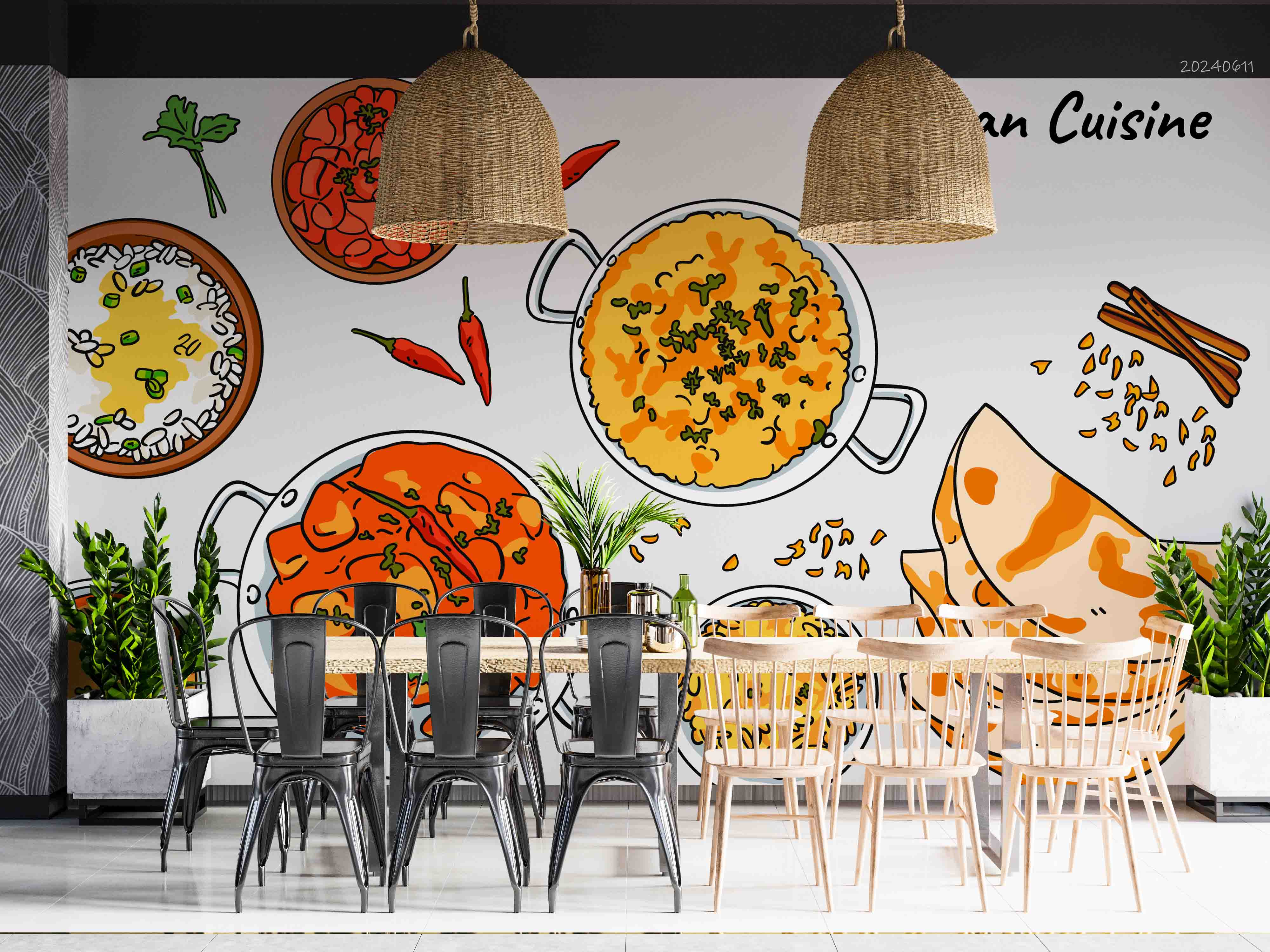 3D Stir-fry Chili Dumpling Chopsticks Letter Wall Mural Wallpaper YXL 289