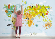 3D World Map Cartoon Animals Wall Mural Wallpaper GD 3833- Jess Art Decoration