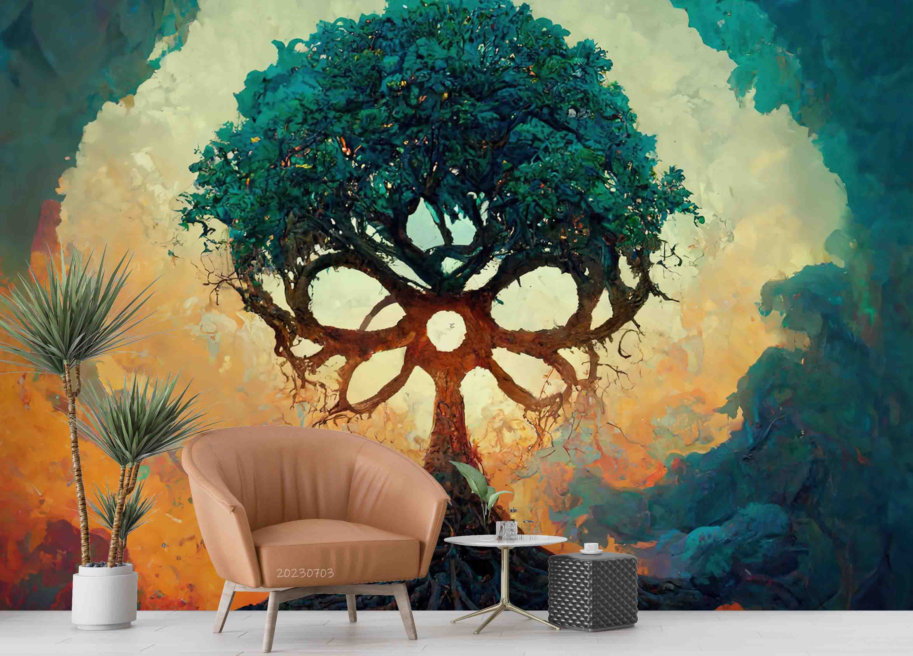 3D  Plant Tree Tree Hole Green Wall Mural Wallpaper YXL 1814