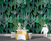 3D Watercolor Cactus Floral Black Background Wall Mural Wallpaper GD 4781- Jess Art Decoration