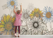 3D Freehand Sketching Sunflower Leaf Wall Mural Wallpaper YXL 2855