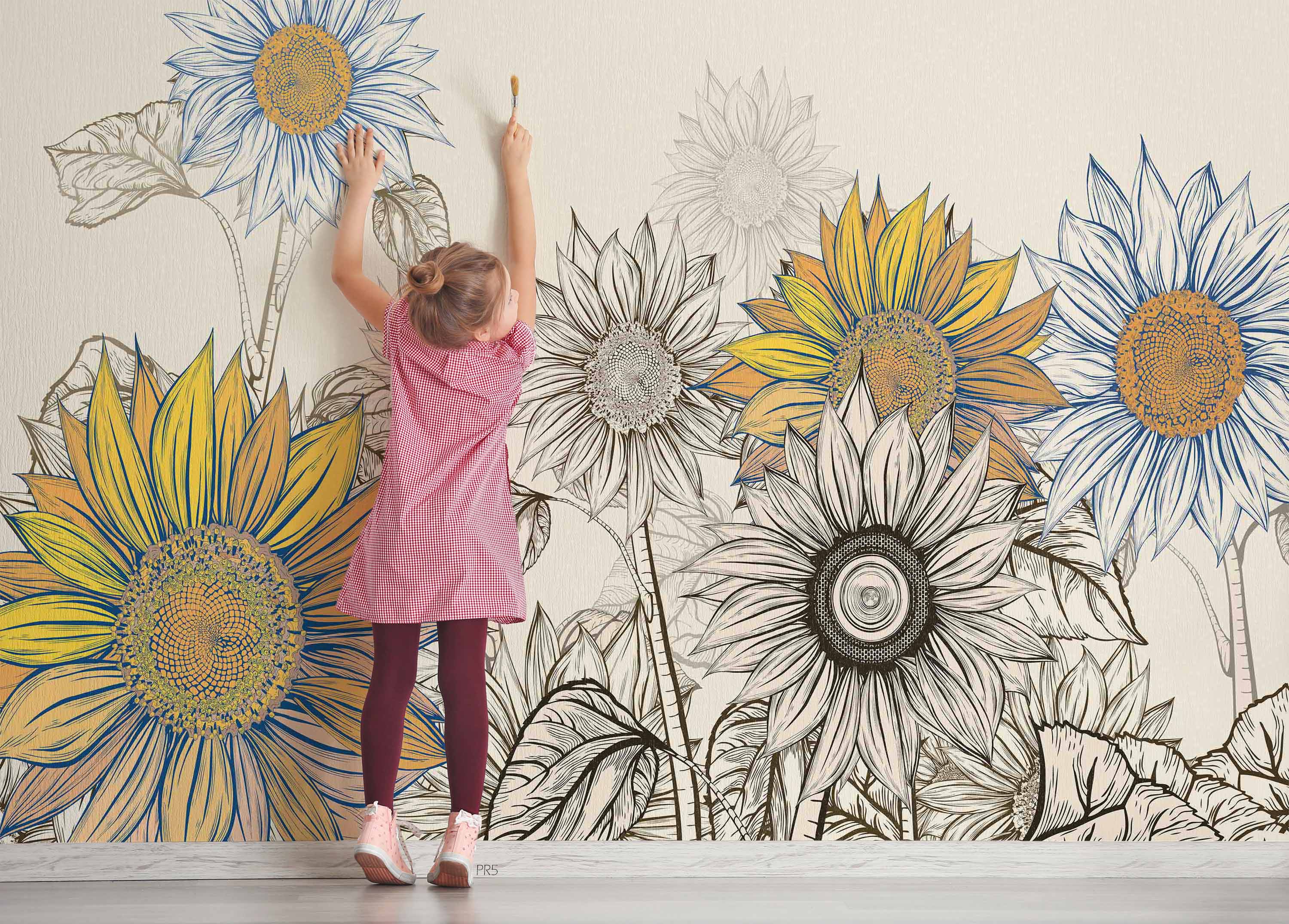 3D Freehand Sketching Sunflower Leaf Wall Mural Wallpaper YXL 2855