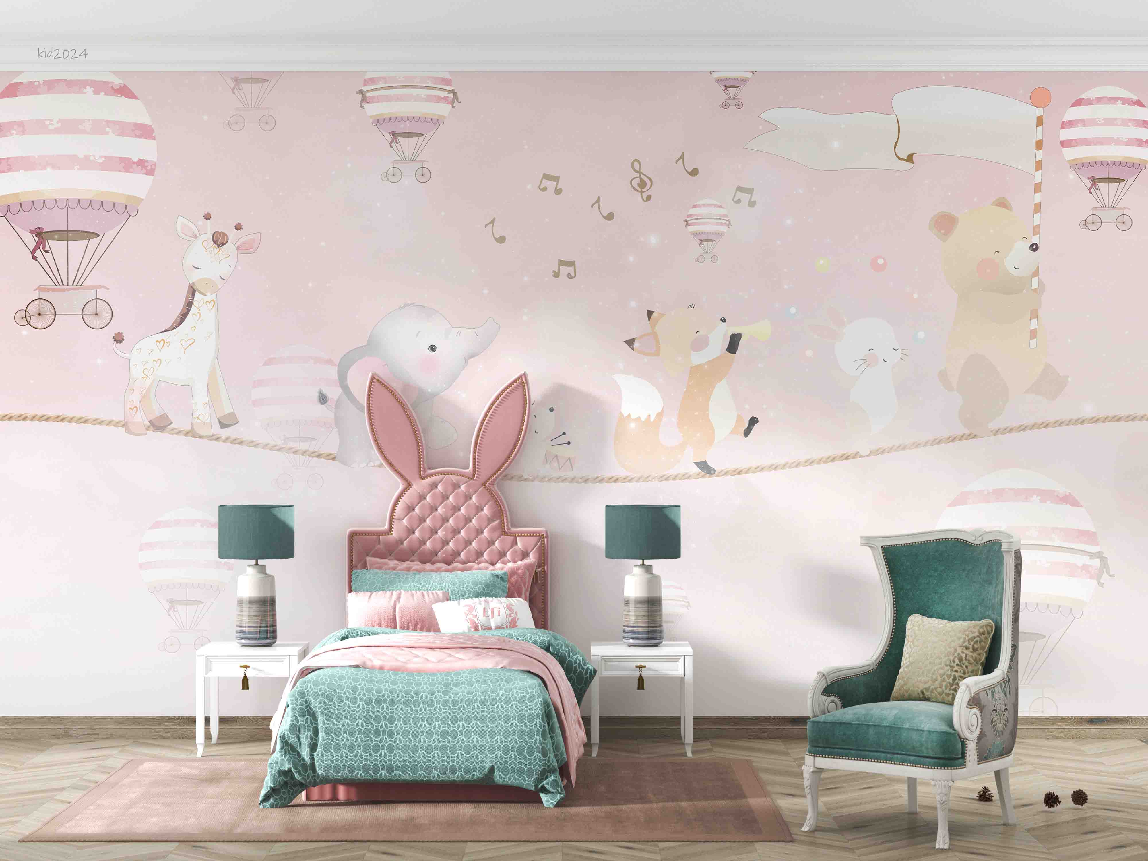 3D Bear Mouse Fox Elephant Rabbit Deer Hydrogen Balloon Wall Mural Wallpaper YXL 389