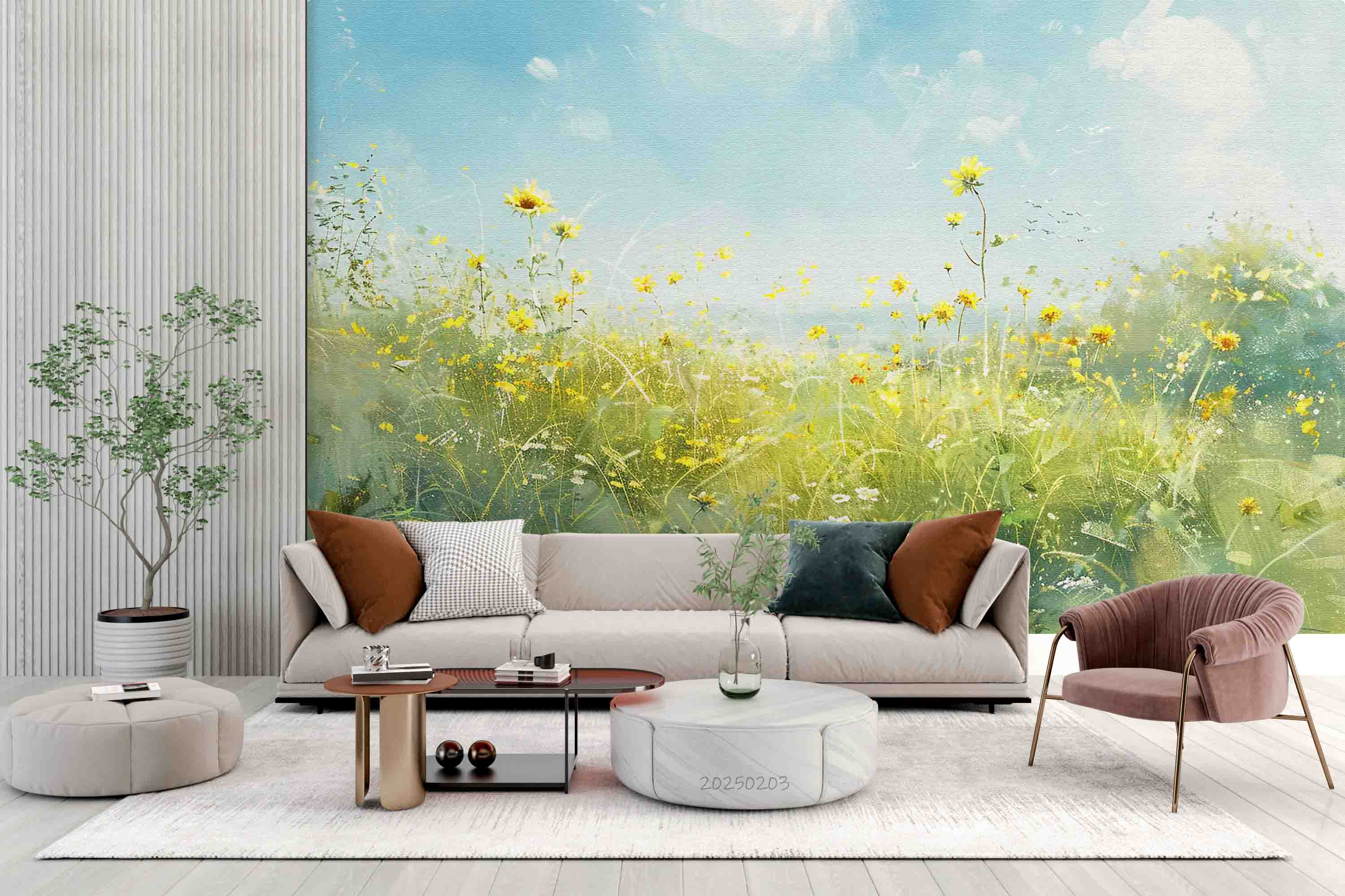 3D Blue Sky Flowers Grass Landscape Oil Painting Wallpaper Wall Mural Wall Decor Wall Art Wall Sticker Remoable Wallpaper LQH 1 1