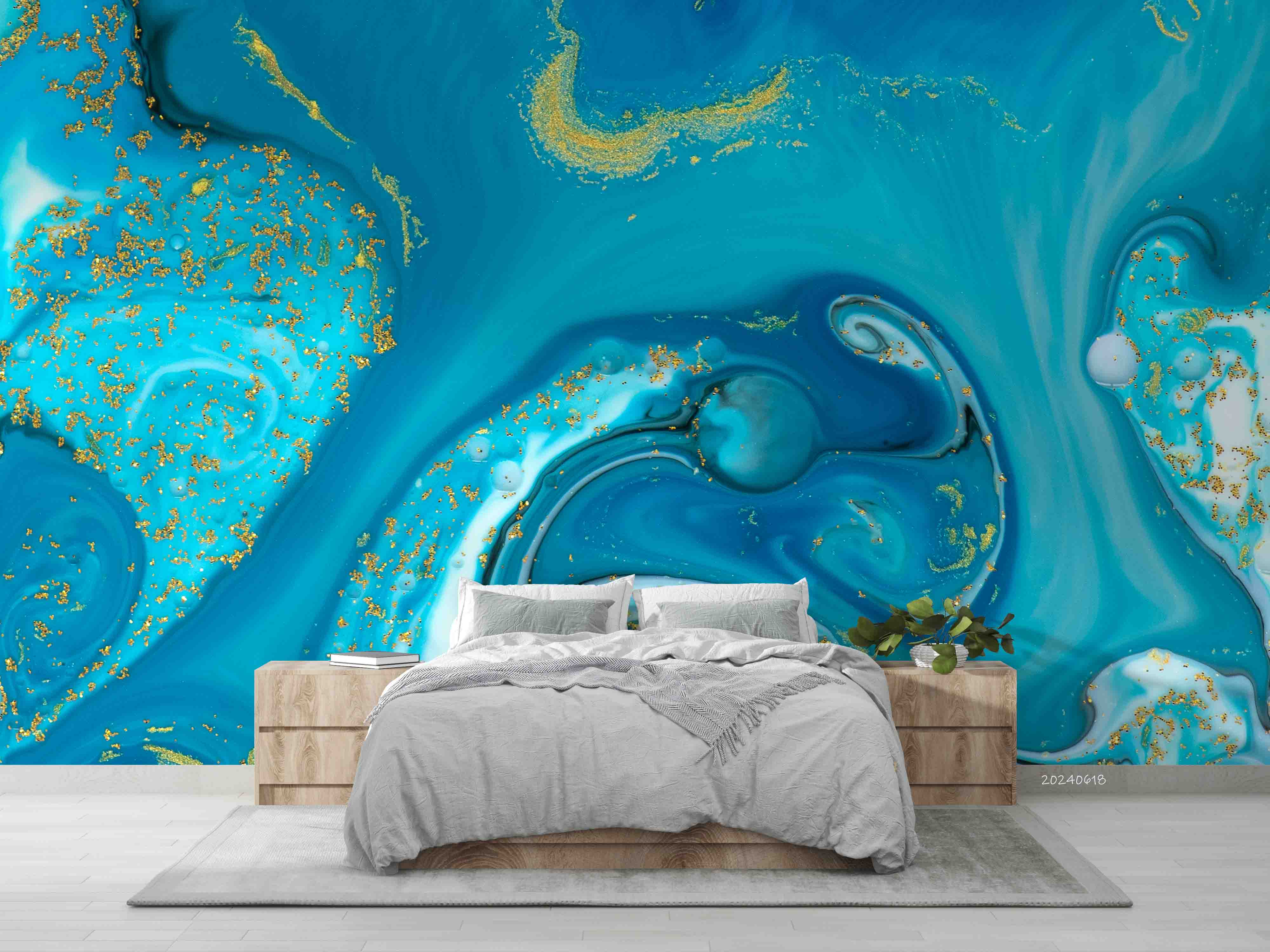 3D Abstract Damaskeen Blue Wave Wall Mural Wallpaper YXL 570