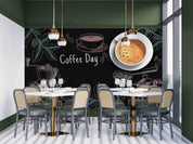 3D Vintage Style Coffee Cup Blackboard Colored Chalk Doodle Wall Mural Wallpaper GD 5505- Jess Art Decoration