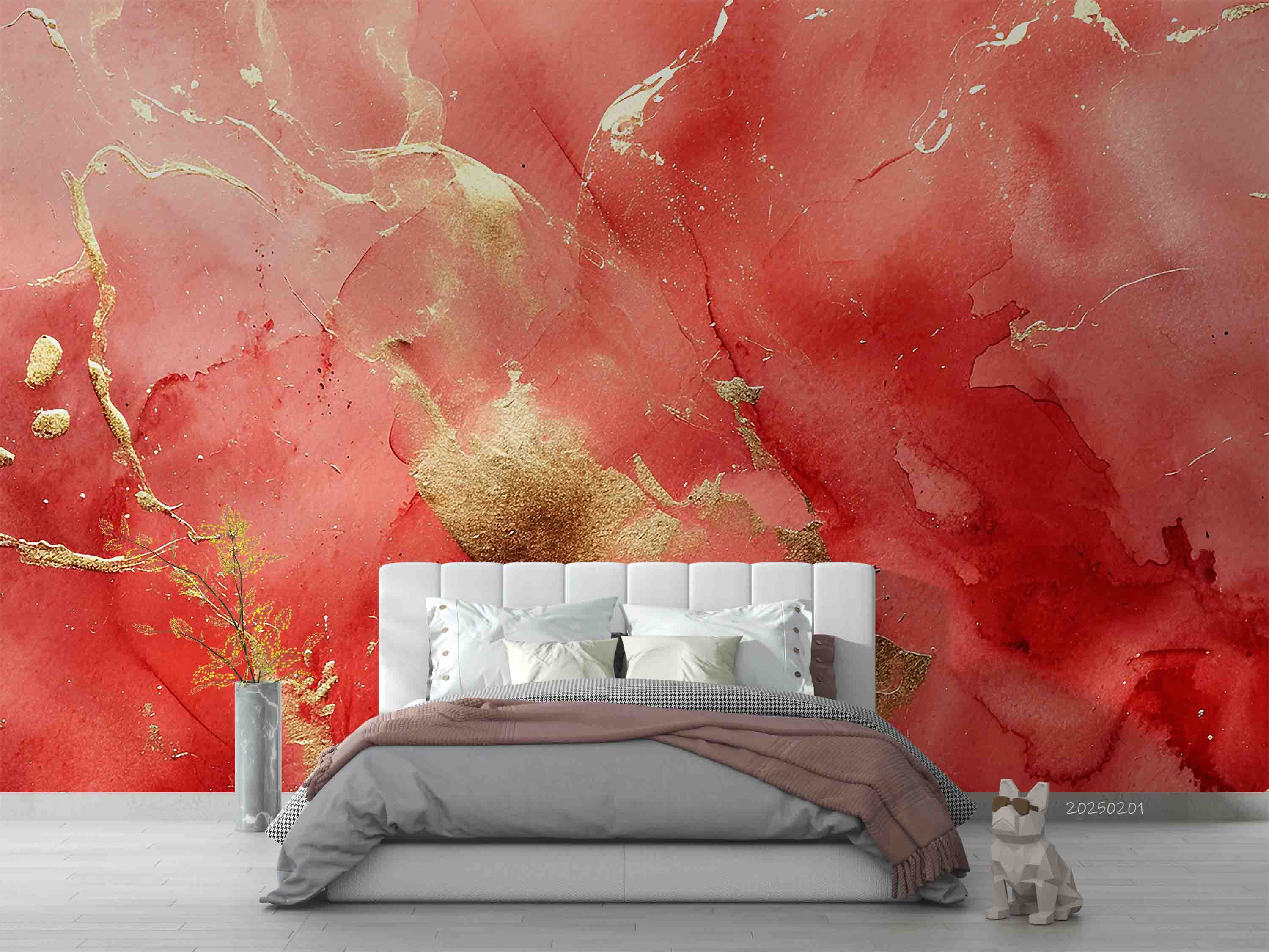 3D Watercolor Red Marble Texture Wallpaper Wall Mural Wall Decor Wall Art Wall Sticker Remoable Wallpaper LQH 34