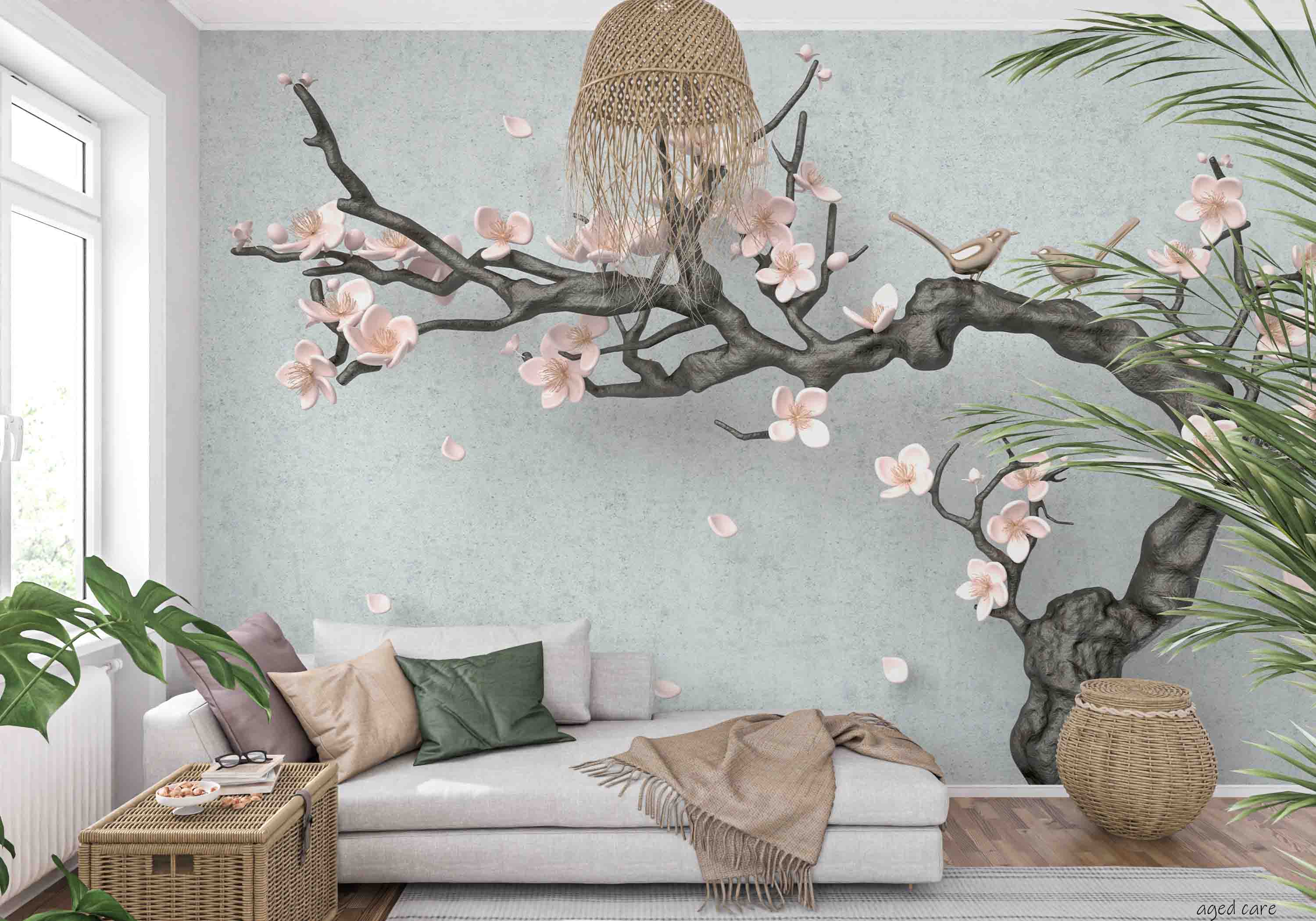 3D Aged Care Retirement Home Gerocomium Rest Home Floral Tree Wall Mural Wallpaper 32