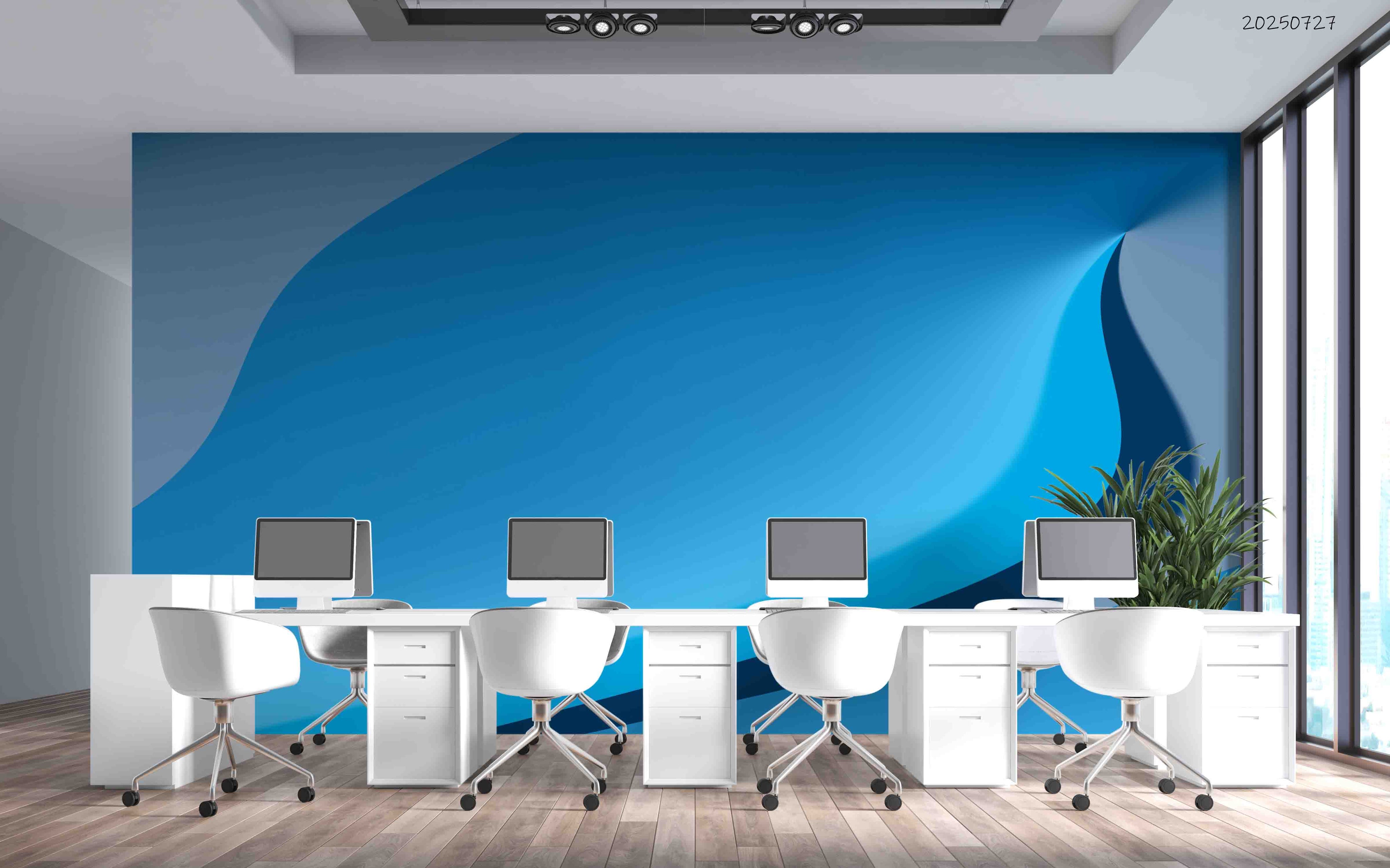3D Office Business Commerce Blue Geometric Modern Wall Mural Wallpaper 32