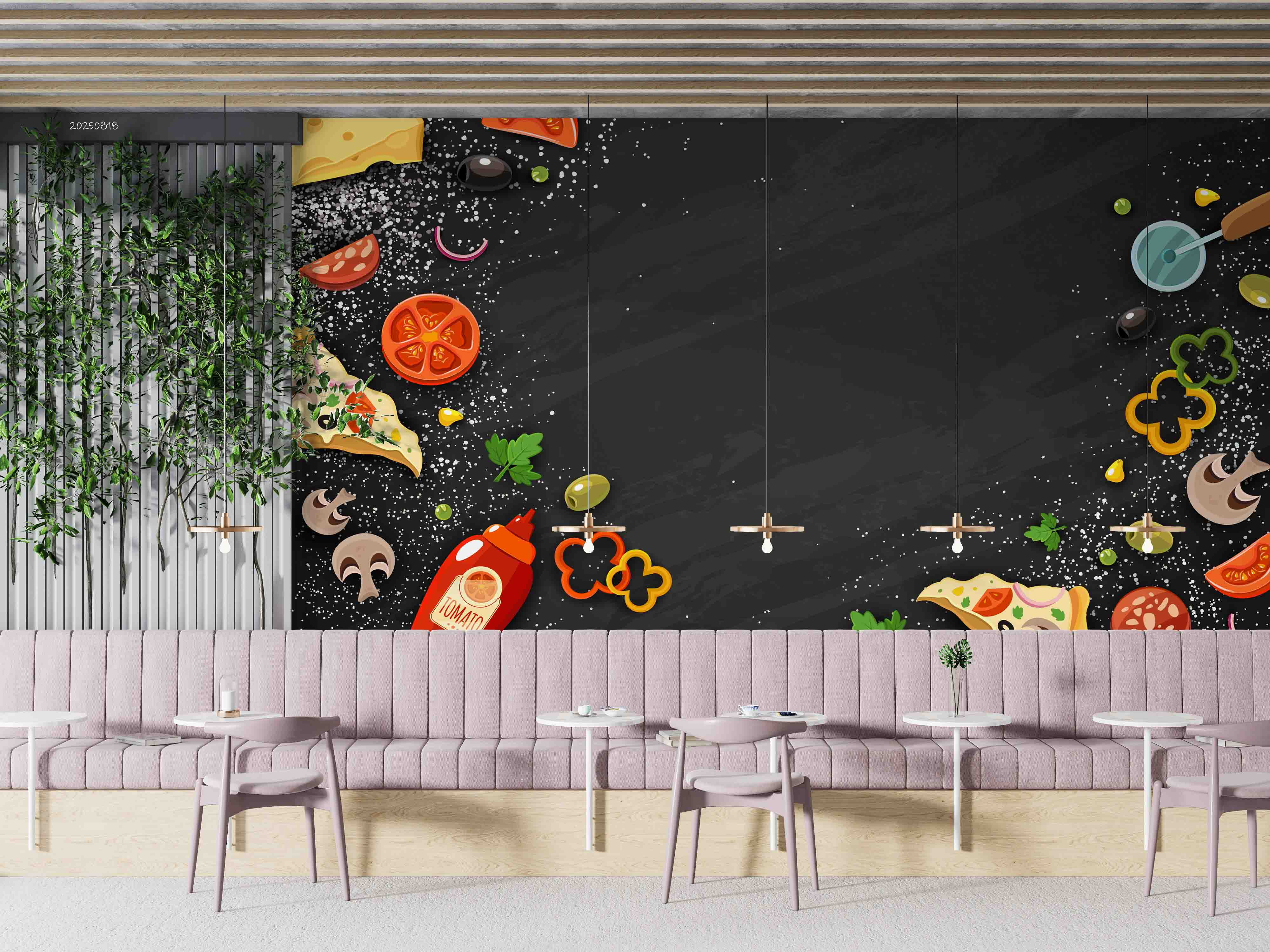 3D Restaurant Snack Bar Diner Fast Food Pizza Wall Mural Wallpaper 61