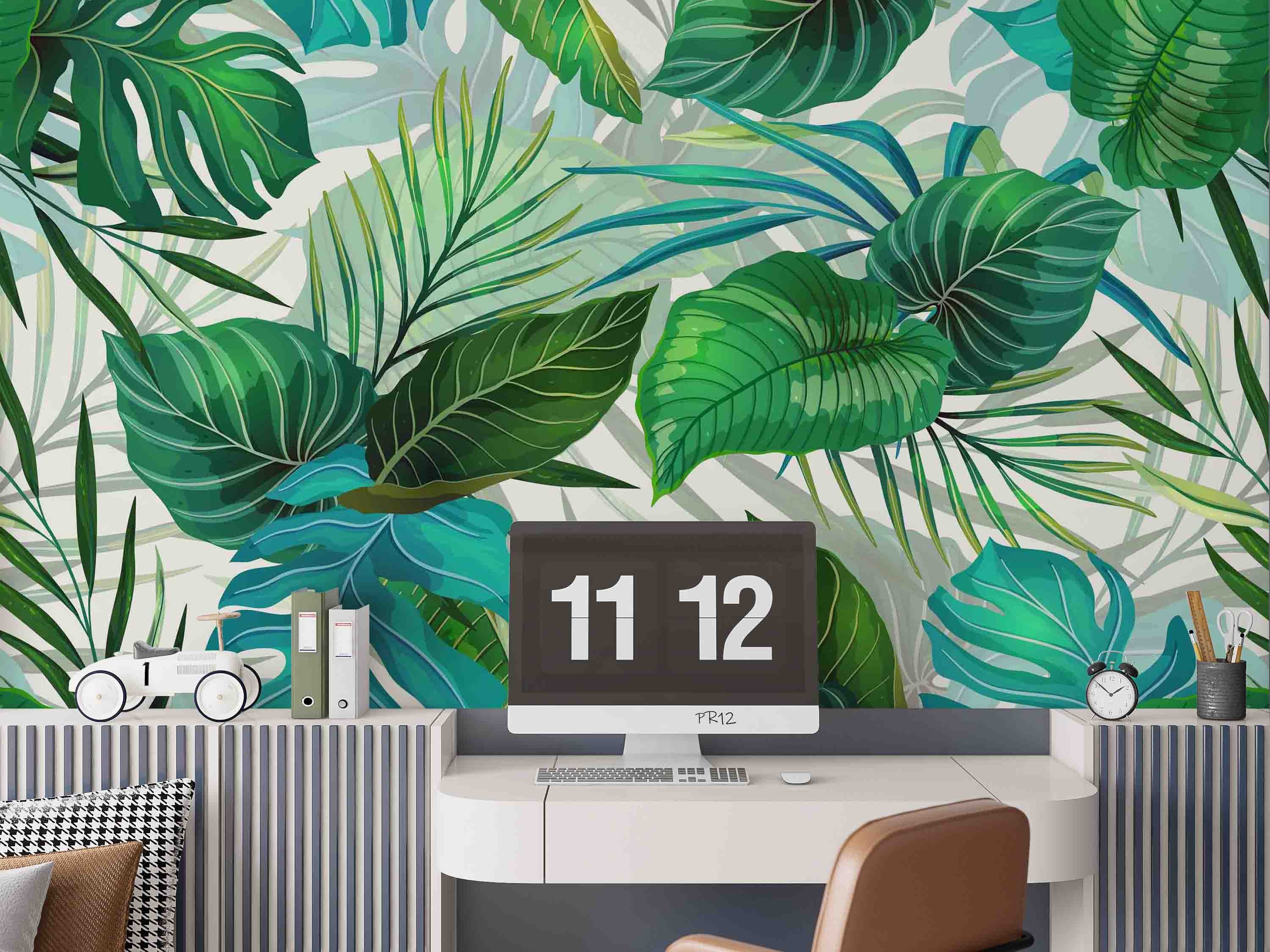 3D Watercolor Tropical Green Leaf Wall Mural Wallpaper GD 4928- Jess Art Decoration
