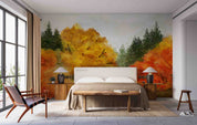 3D Watercolor Fall Forest Landscape Wallpaper Wall Mural Wall Decor Wall Art Wall Sticker Remoable Wallpaper LQH 21
