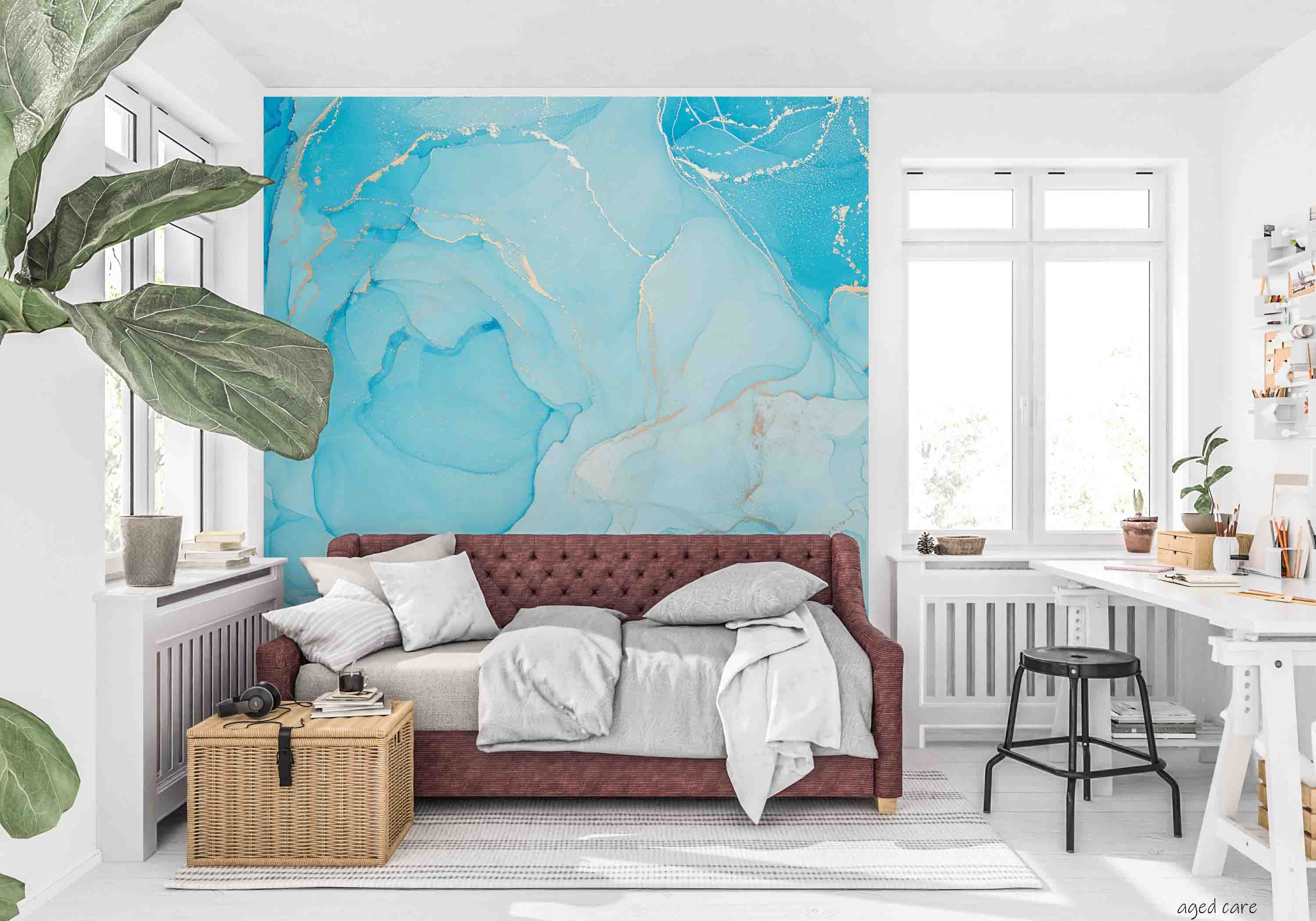 3D Aged Care Retirement Home Gerocomium Rest Home Marble Blue Wall Mural Wallpaper 4