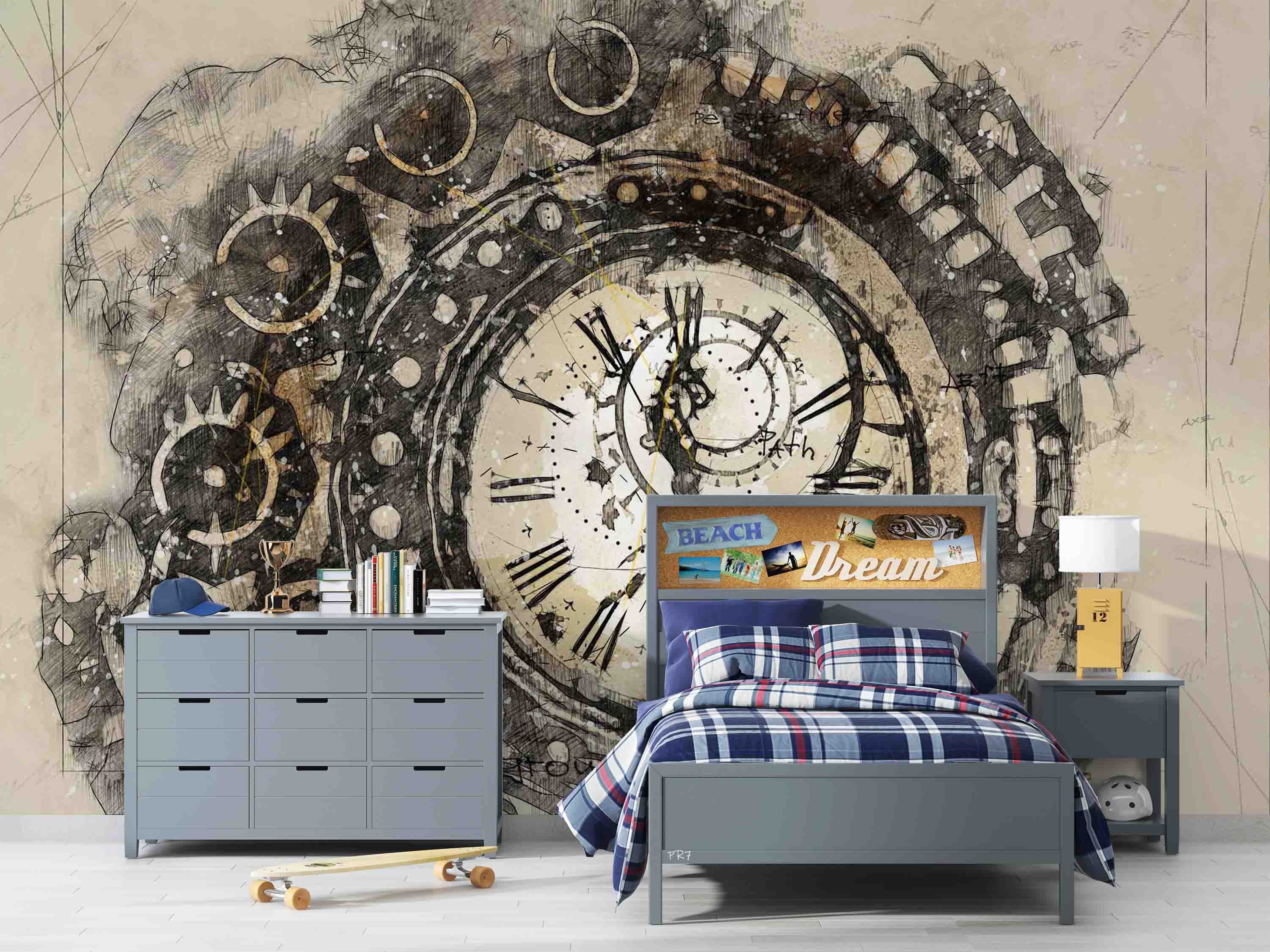 3D Vintage Ink Clocks Wall Mural Wallpaper GD 4442- Jess Art Decoration