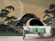 3D Big Wave Moon Painting Old Japanese Style Wall Mural Wallpaper GD 3065- Jess Art Decoration