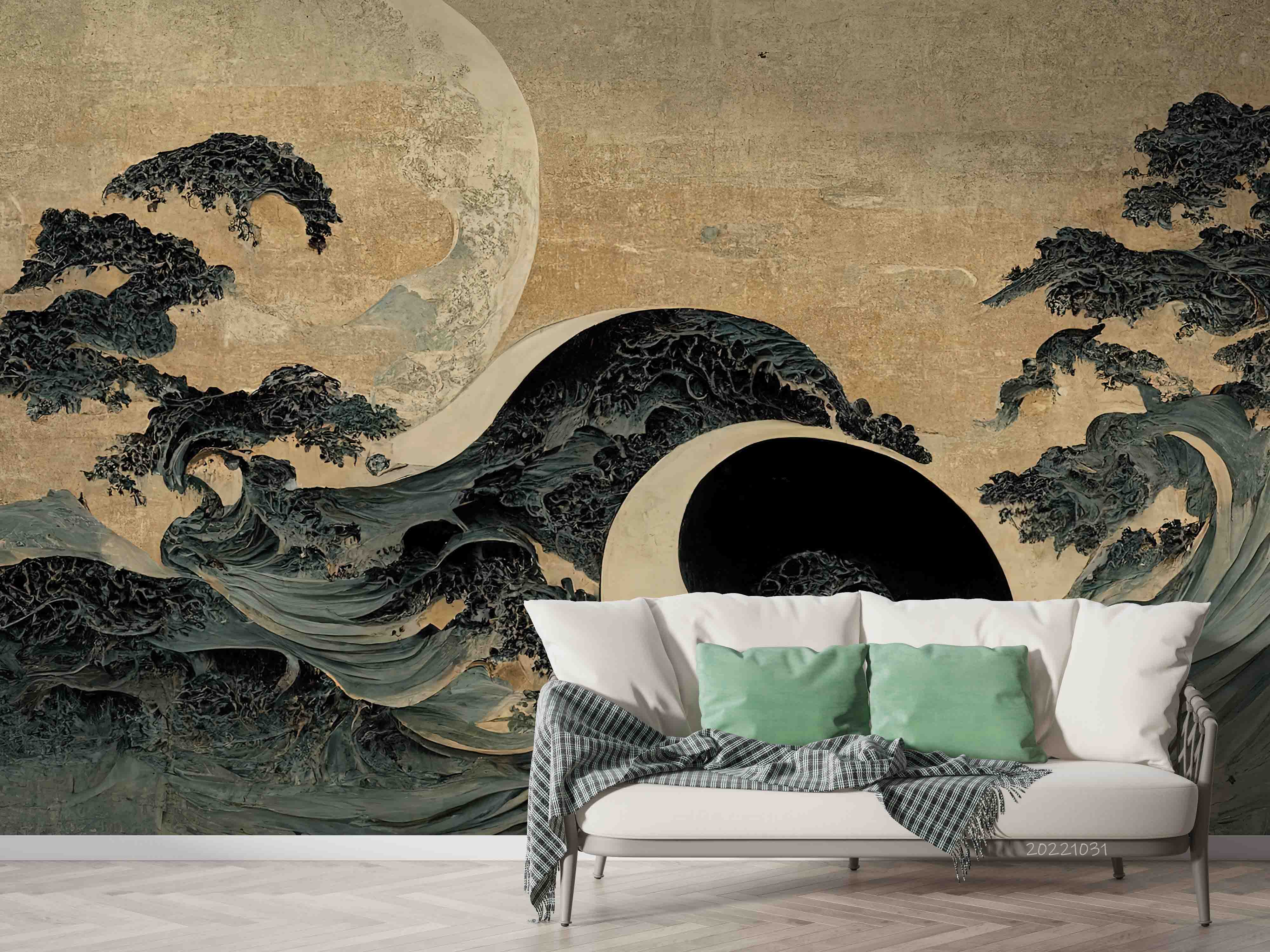 3D Big Wave Moon Painting Old Japanese Style Wall Mural Wallpaper GD 3065- Jess Art Decoration