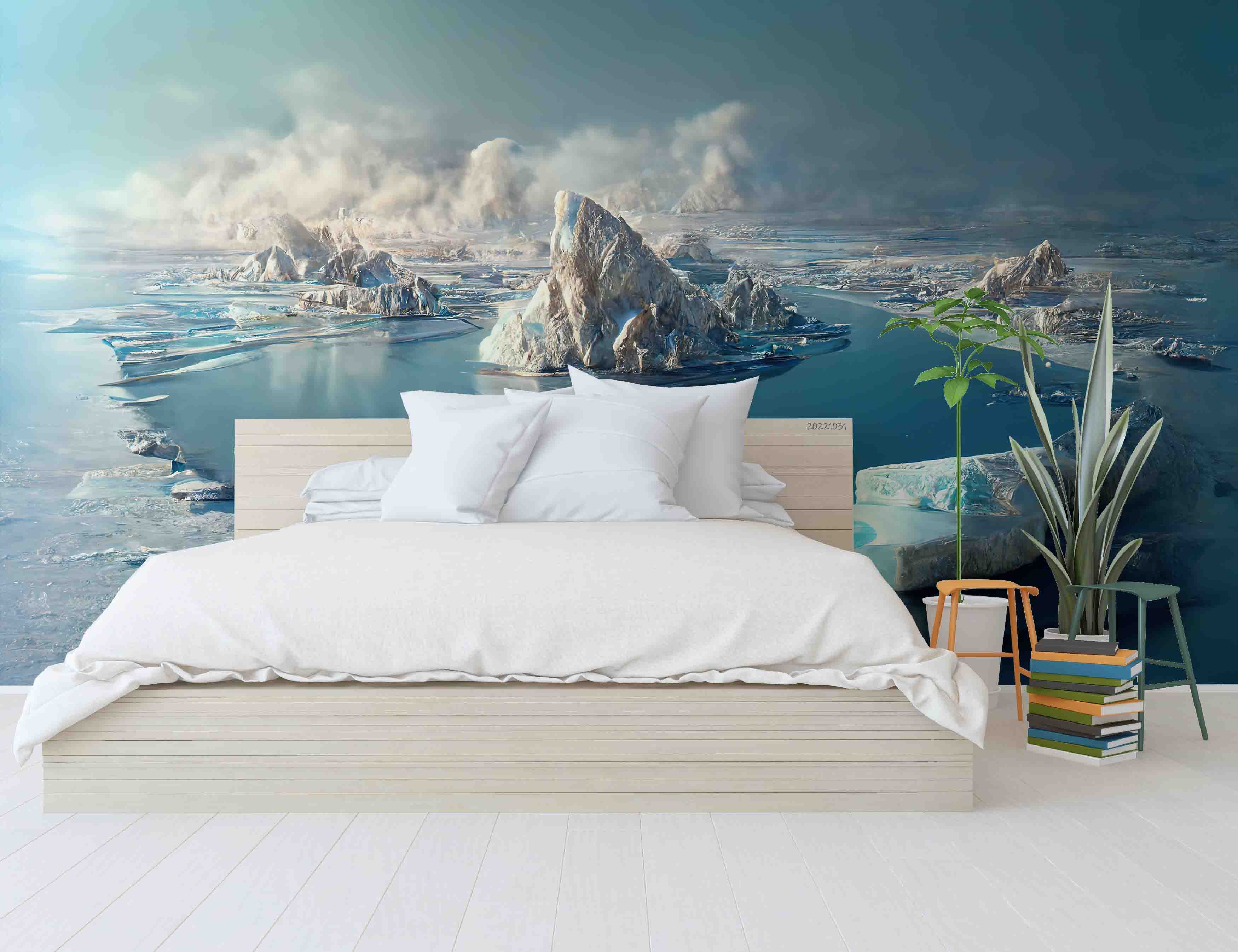 3D Large Iceberg Glacier Ocean Fog Wall Mural Wallpaper GD 3067- Jess Art Decoration