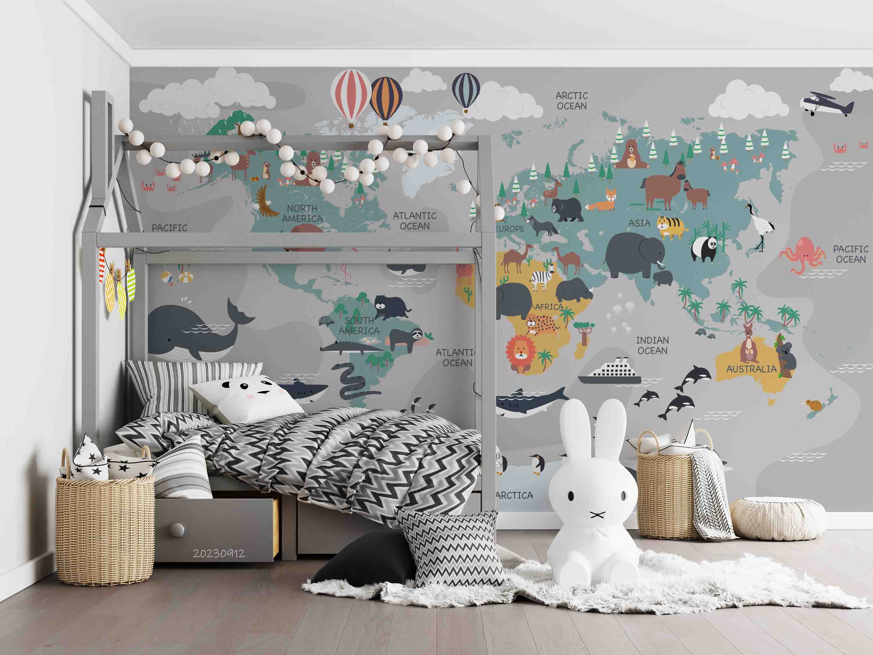 3D World Map Hydrogen Balloon Penuins Wall Mural Wallpaper YXL 2616