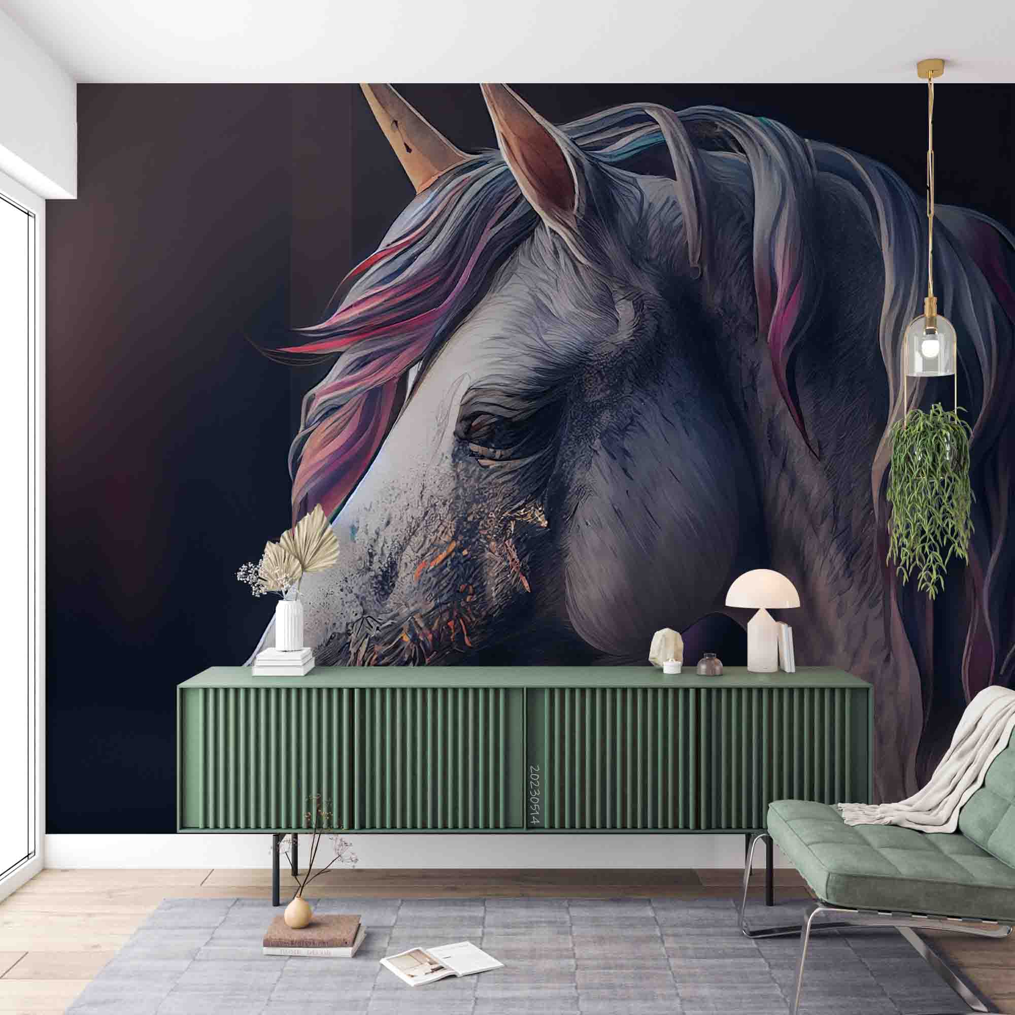 3D Unicorn Head Wall Mural Wallpaper GD 5303- Jess Art Decoration
