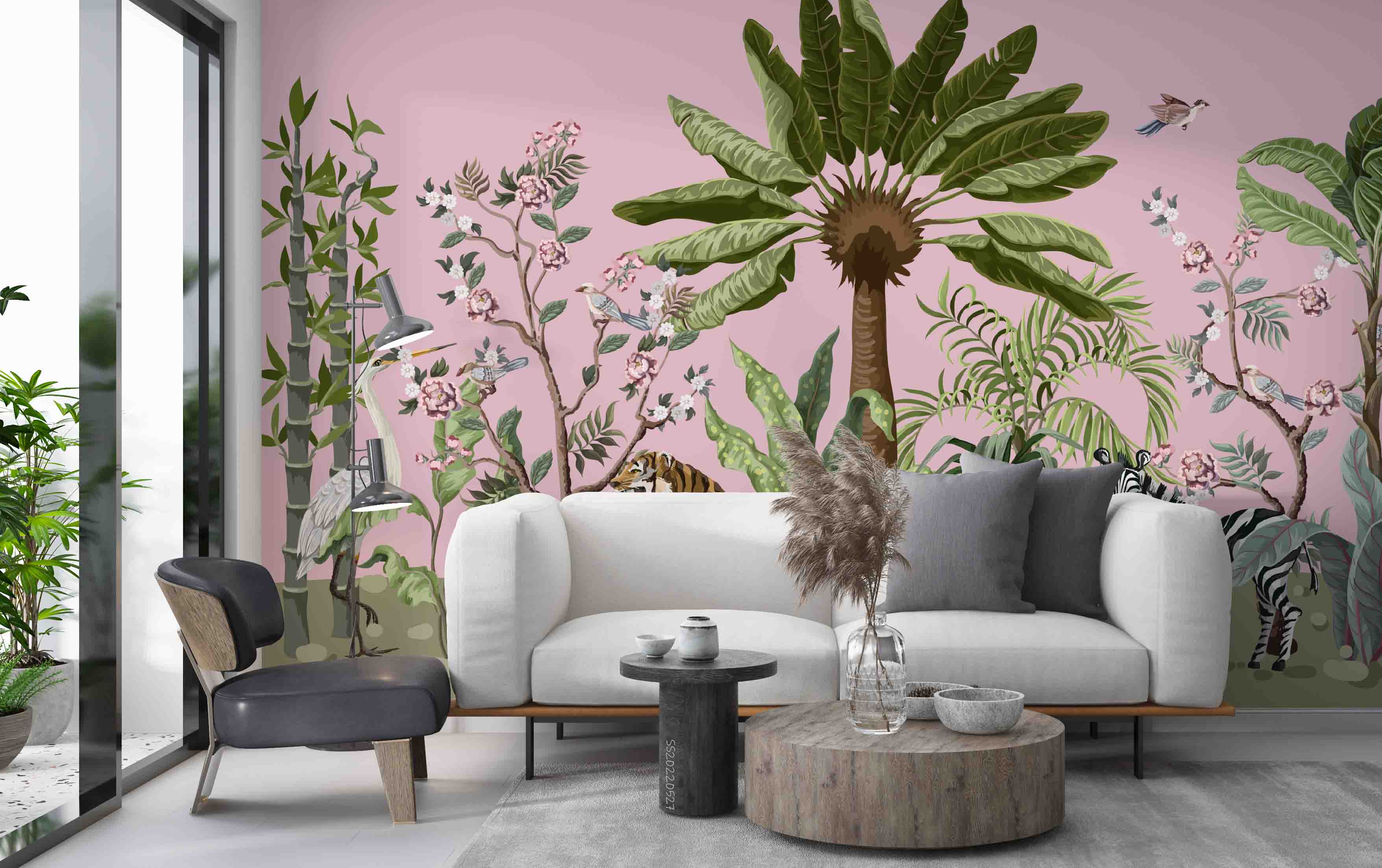 3D Tropical Jungle Tree Tiger Zebra Heron Wall Mural Wallpaper GD 4213- Jess Art Decoration