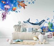 3D Sea Sea Turtle Whale Fish Jellyfish Wall Mural Wallpaper YXL 677