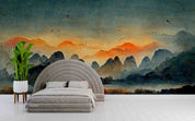 3D Sunset Sky Mountains Landscape Wallpaper Wall Mural Wall Decor Wall Art Wall Sticker Remoable Wallpaper LQH 1
