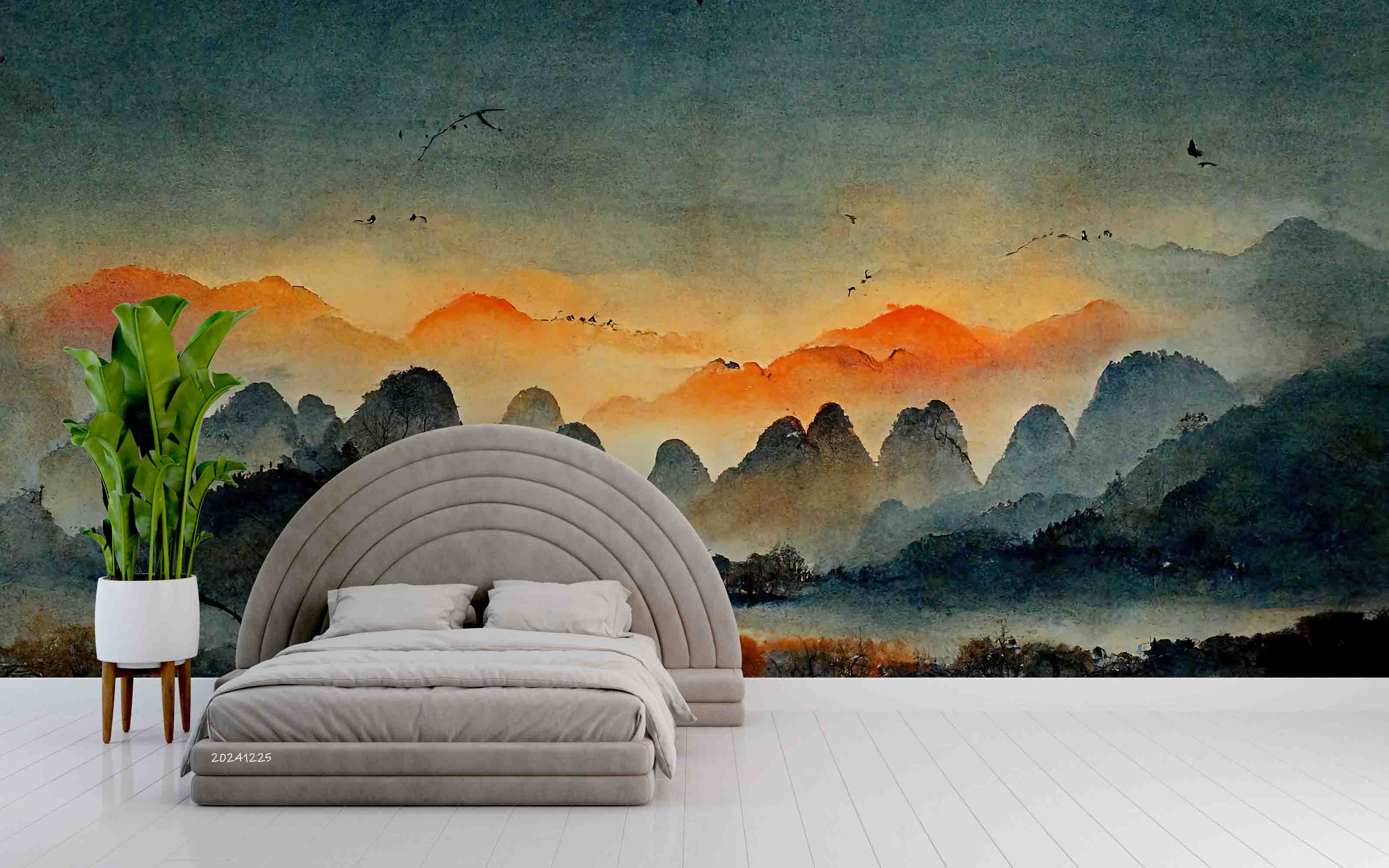 3D Sunset Sky Mountains Landscape Wallpaper Wall Mural Wall Decor Wall Art Wall Sticker Remoable Wallpaper LQH 1