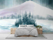 3D Watercolor Winter Snow Mountain Forest Scenery Wallpaper Wall Mural Wall Decor Wall Art Wall Sticker Remoable Wallpaper LQH 51
