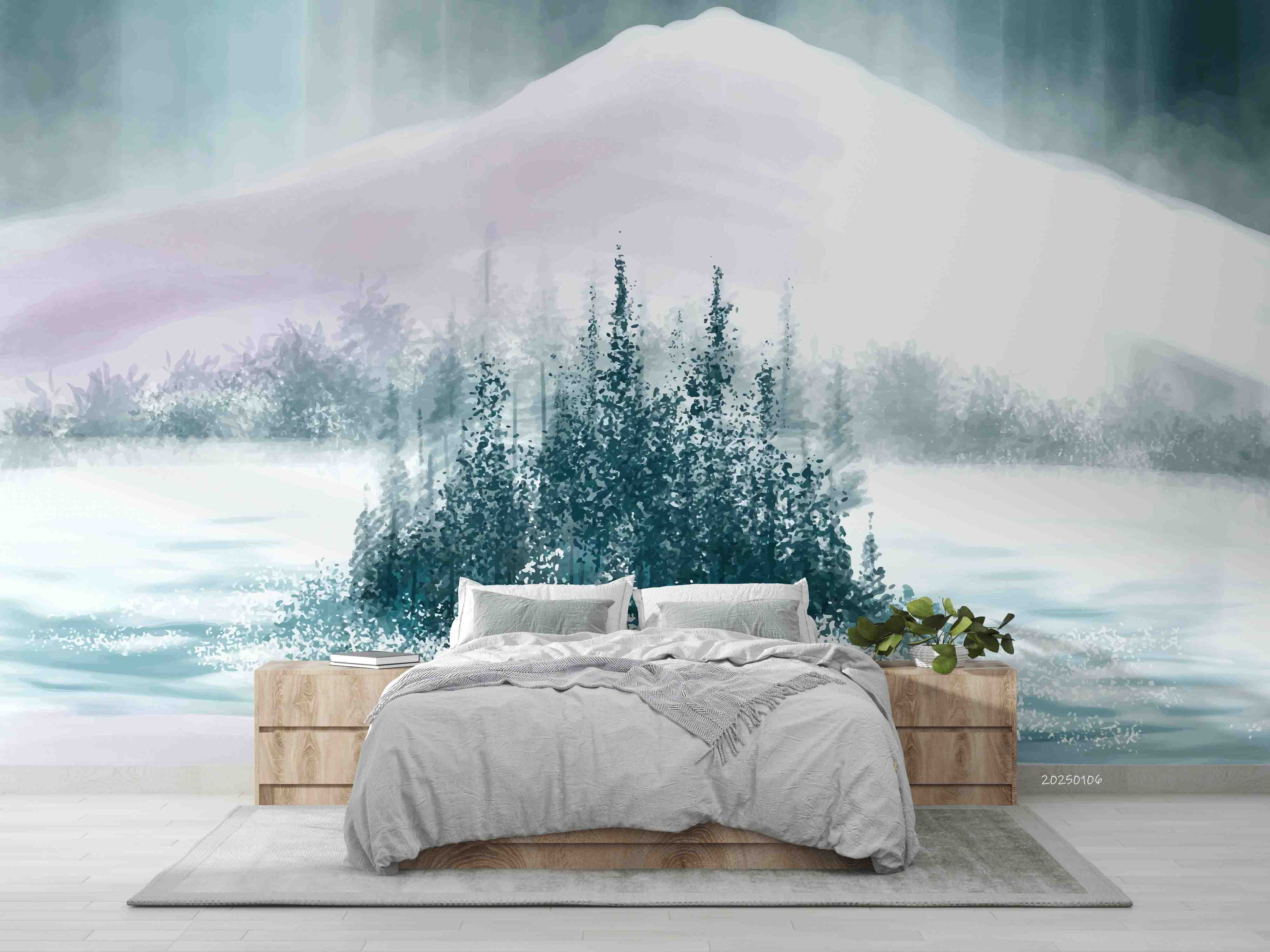 3D Watercolor Winter Snow Mountain Forest Scenery Wallpaper Wall Mural Wall Decor Wall Art Wall Sticker Remoable Wallpaper LQH 51