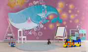 3D Childcare Nursery School Cartoon Kids Whale Wall Mural Wallpaper JN