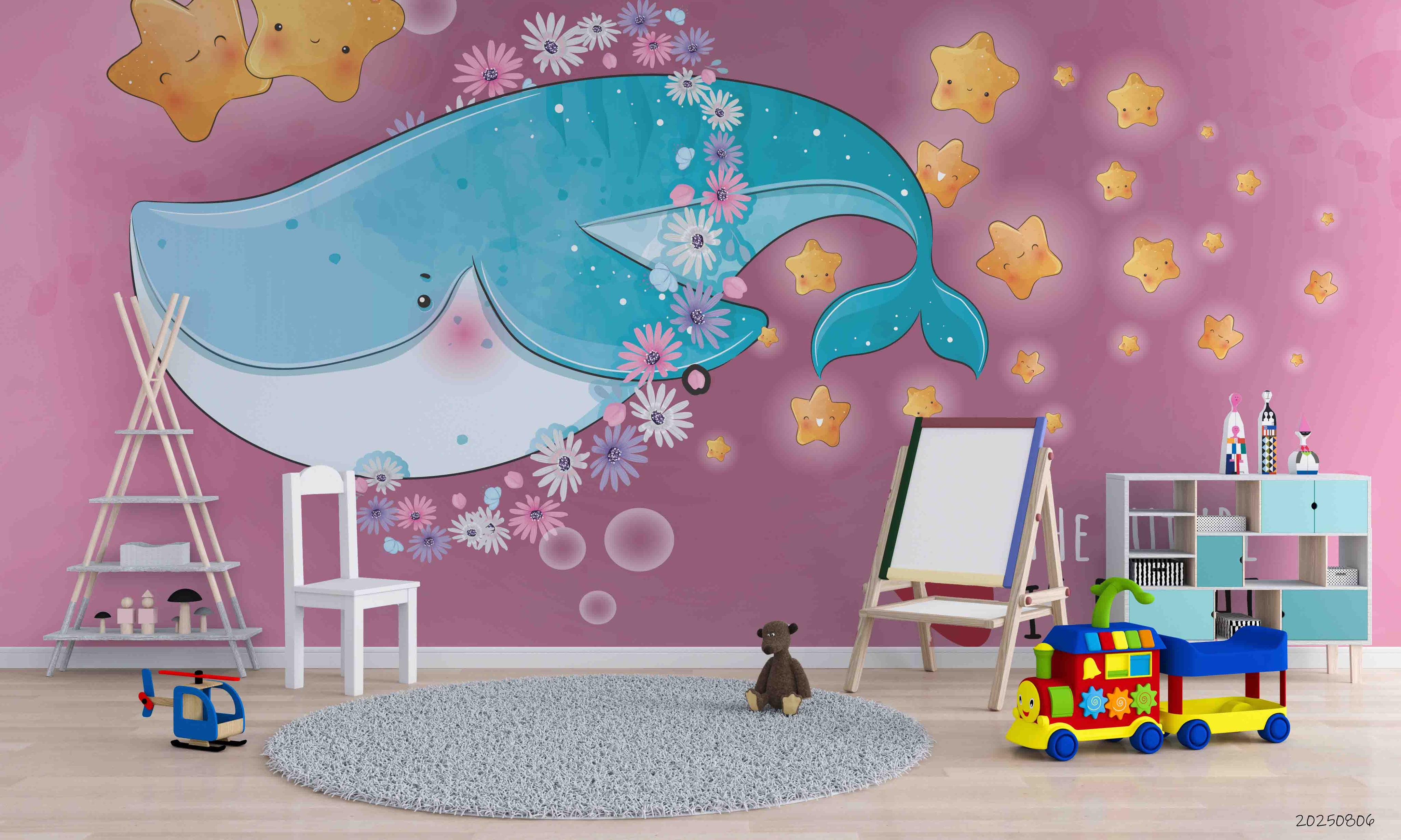 3D Childcare Nursery School Cartoon Kids Whale Wall Mural Wallpaper JN