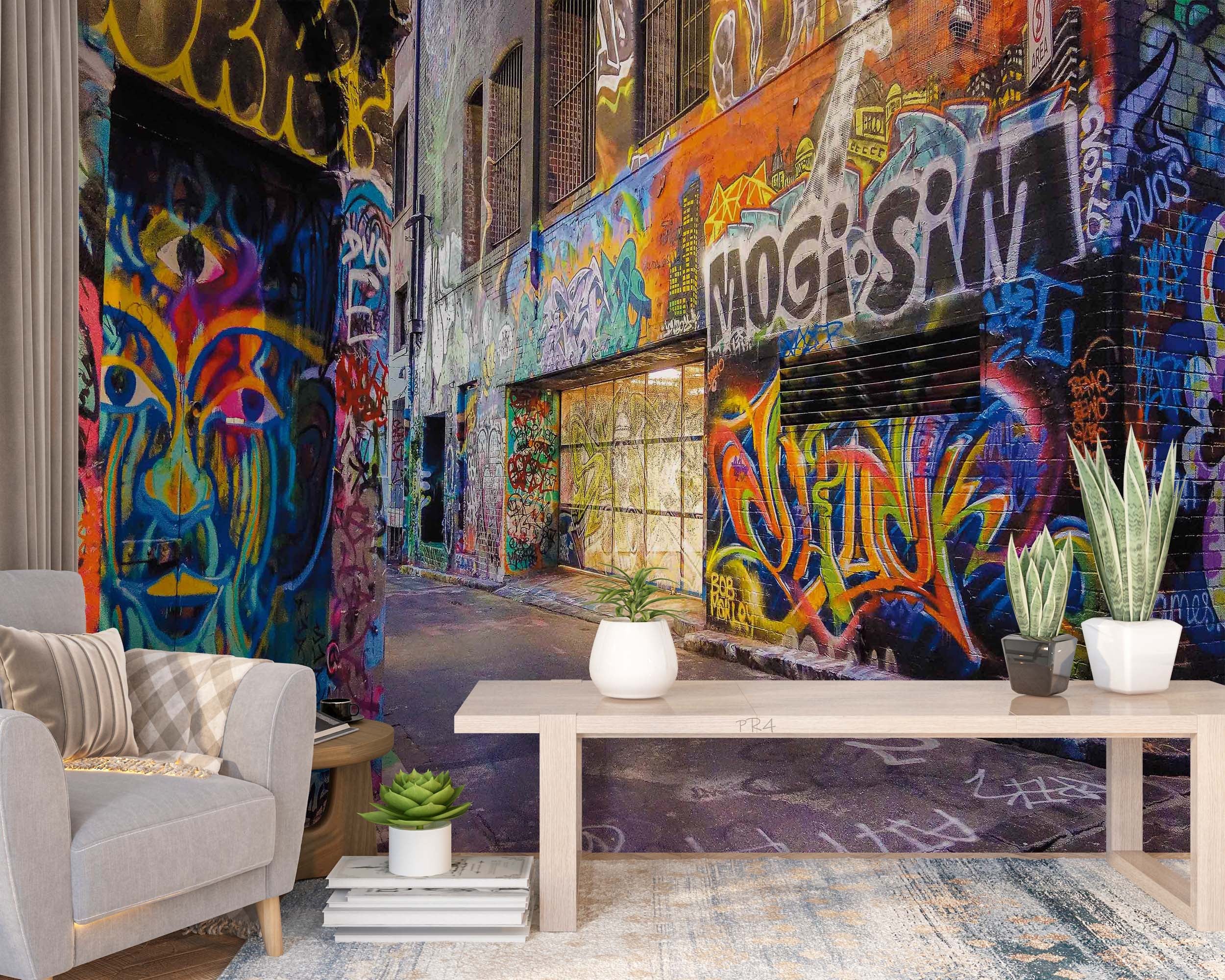 Graffiti Window Road Letter Wallpaper typography graffiti wall mural for teen room or studio - view 4
