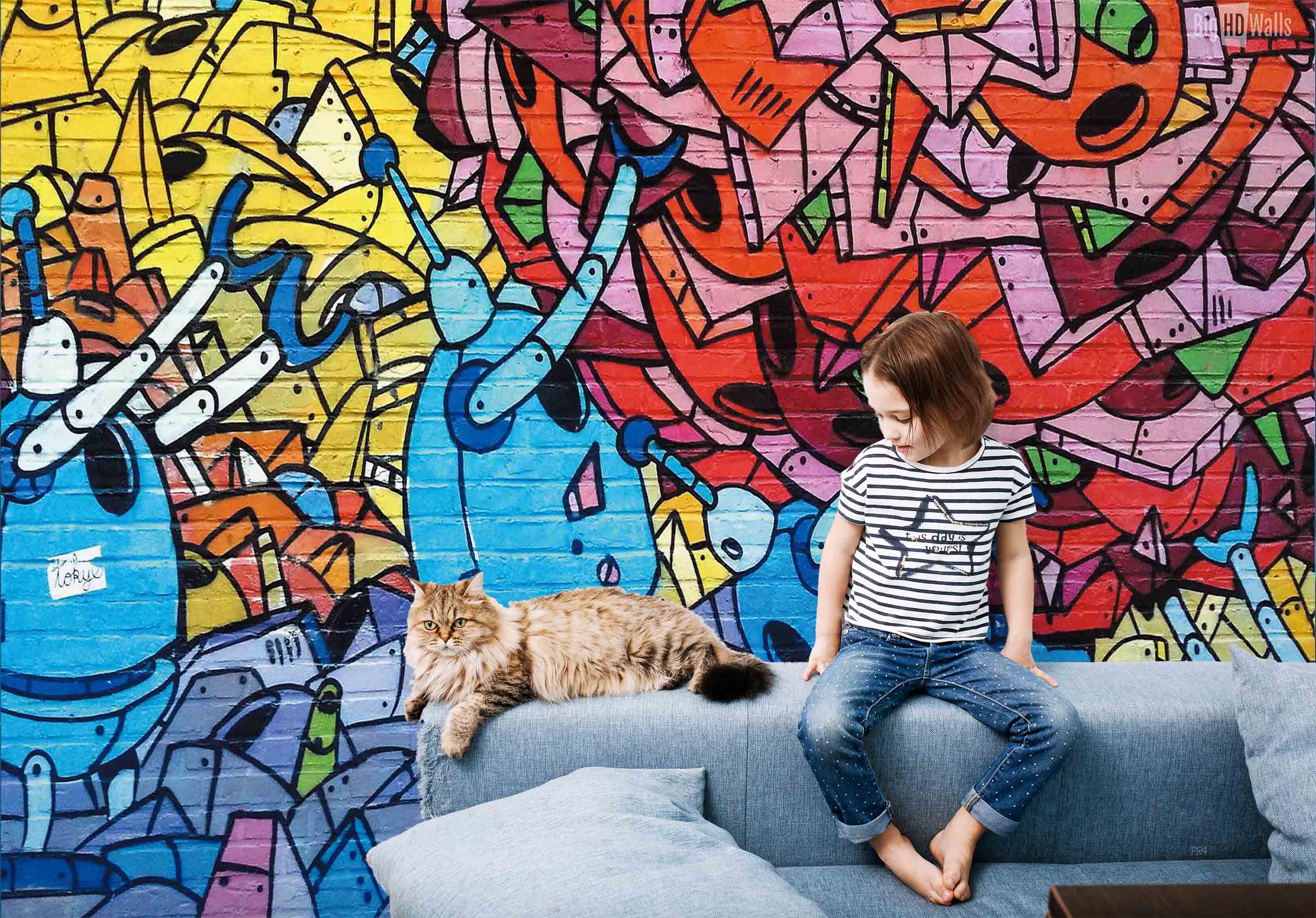 3D Abstract Artistic Graffiti Colorful Wall Mural Wallpaper GD 3934- Jess Art Decoration