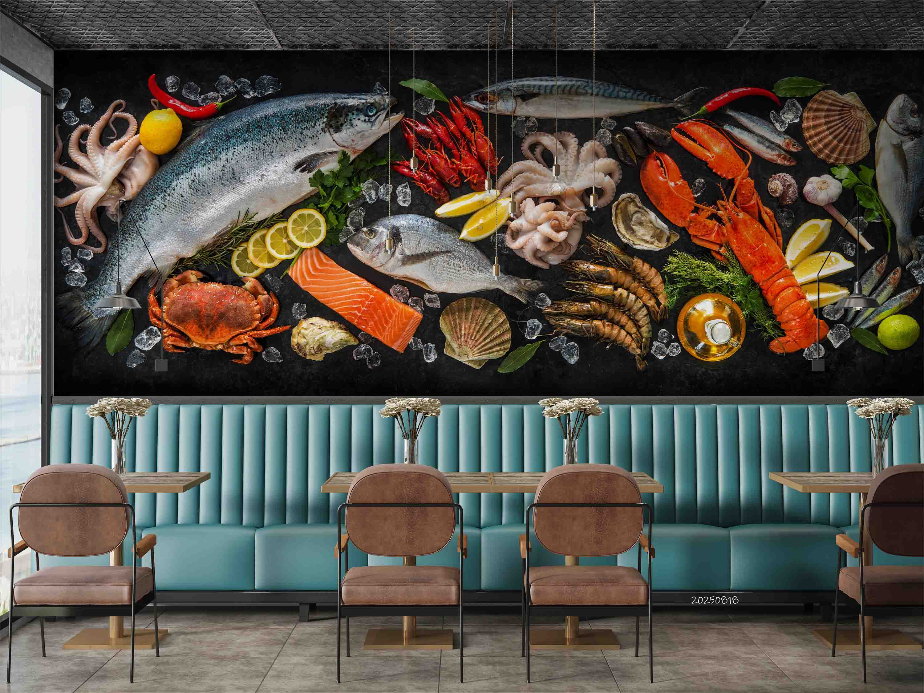 3D Restaurant Snack Bar Diner Fast Food Sea Food Wall Mural Wallpaper 54