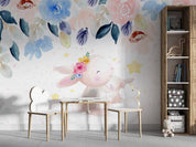 3D Cartoon Watercolor Animal Rabbit Floral Leaf Kids Wall Mural Wallpaper GD 3772- Jess Art Decoration