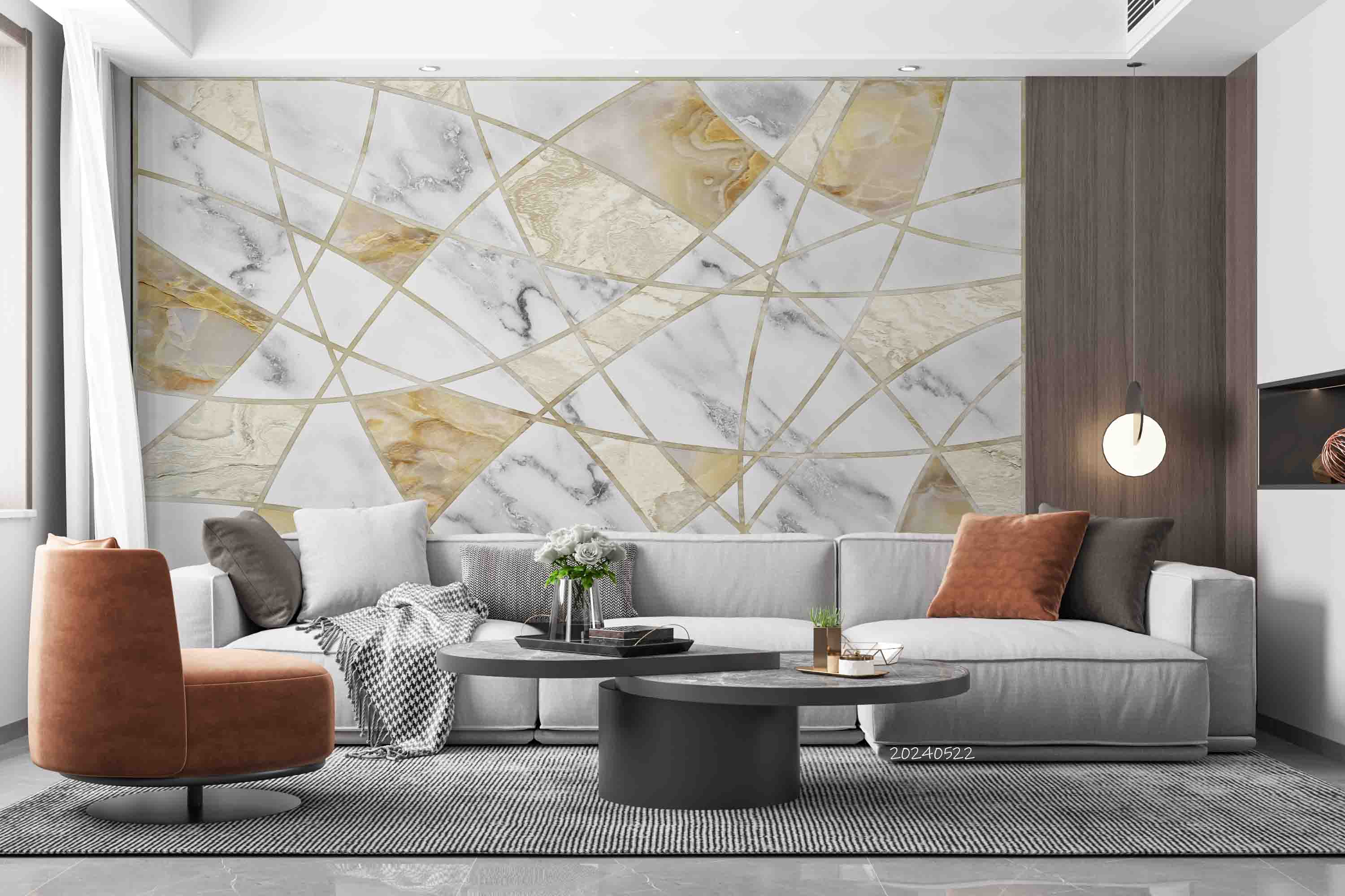 3D Marble Ellipse Rhombus Triangle Line Wall Mural Wallpaper YXL 563