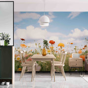 3D Floral Grassland Cloud Sky Small Daisy Wall Mural Wallpaper YXL 3018