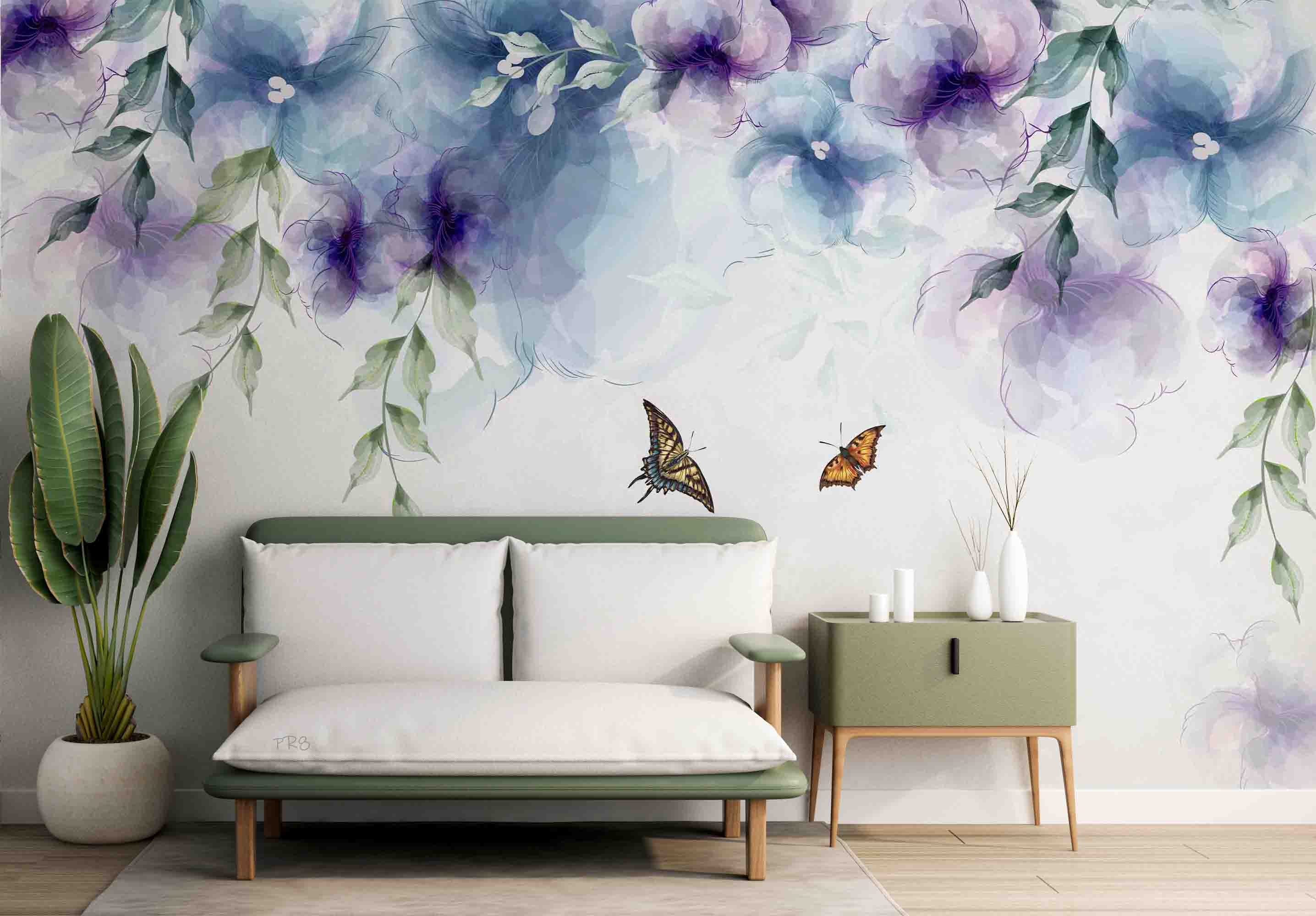 3D Watercolor Floral Leaves Butterfly Wall Mural Wallpaper GD 4531- Jess Art Decoration