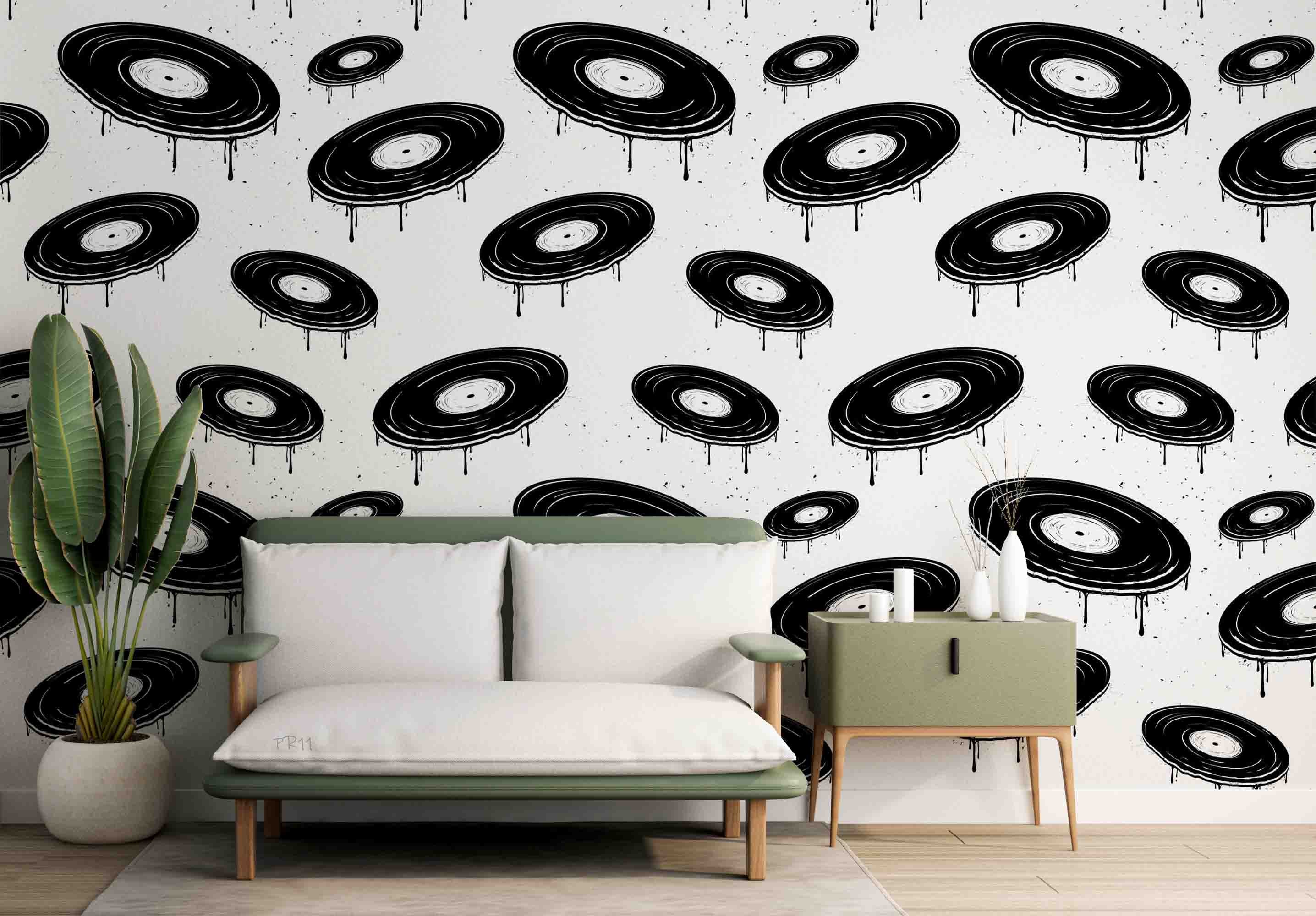 Geometric Circle Drip Ink White Contemporary Wallpaper contemporary street art wall mural for creative room or feature wall
