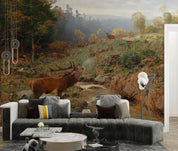 3D Animal Forest Wapiti River Stone Tree Wall Mural Wallpaper YXL 3- Jess Art Decoration